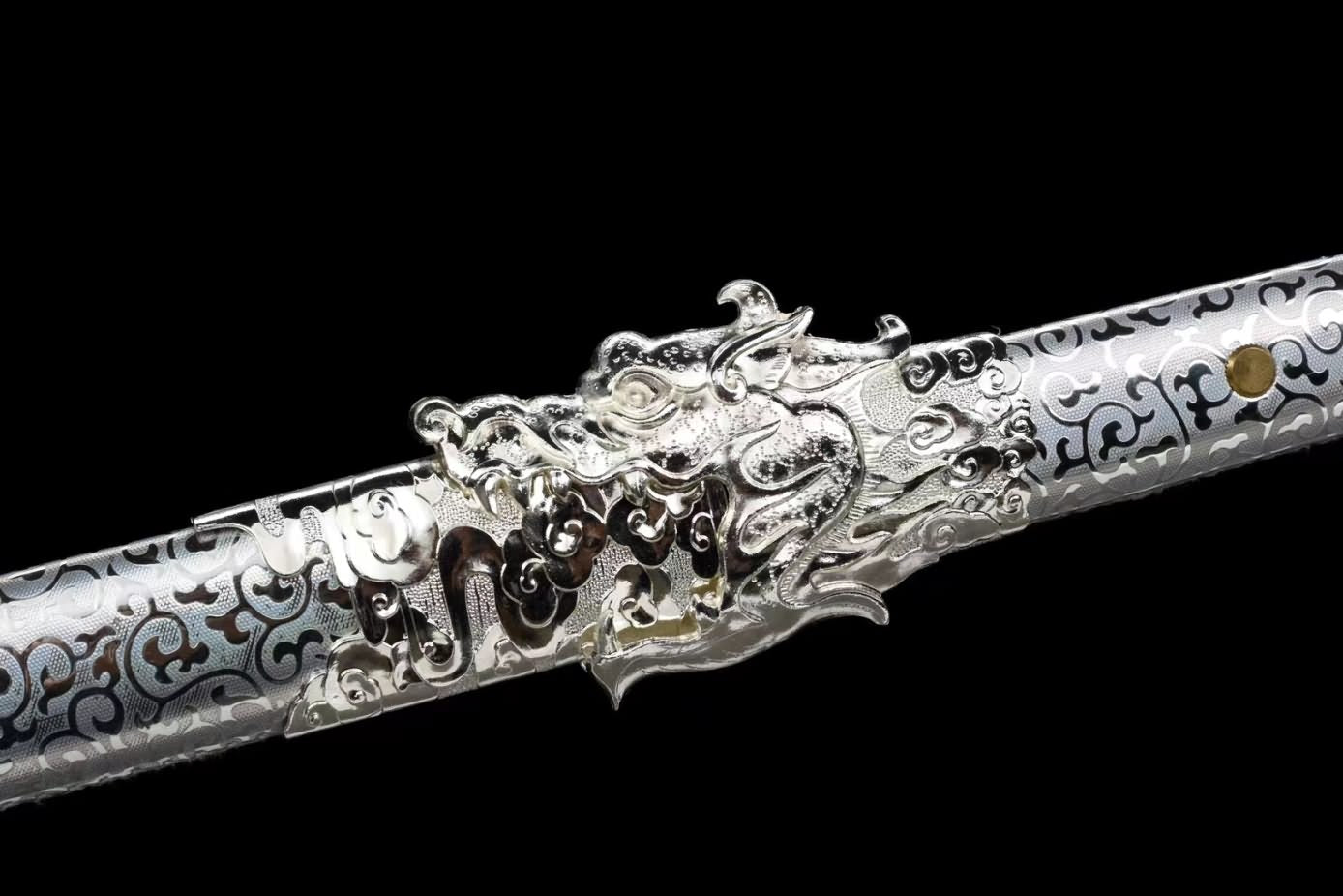 Silver Tang dao high Carbon Steel,Alloy Fittings,Wood PU Scabbard,LOONGSWORD