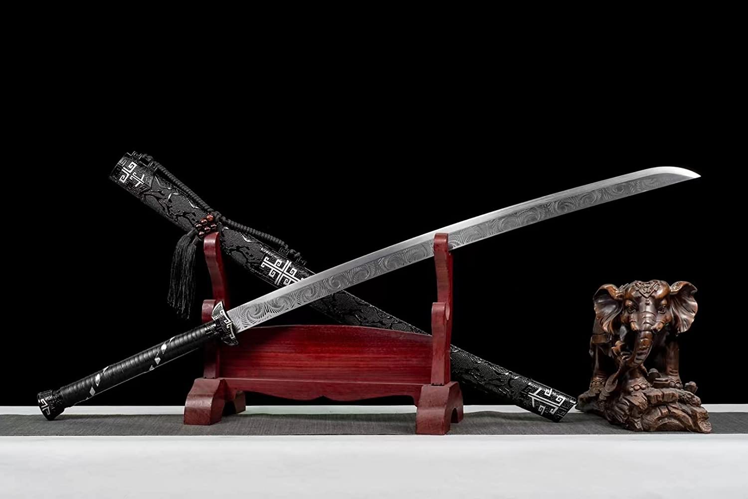 LOONGSWORD,Black Gold dao Swords High Carbon Steel Etch Blades,Alloy Fittings