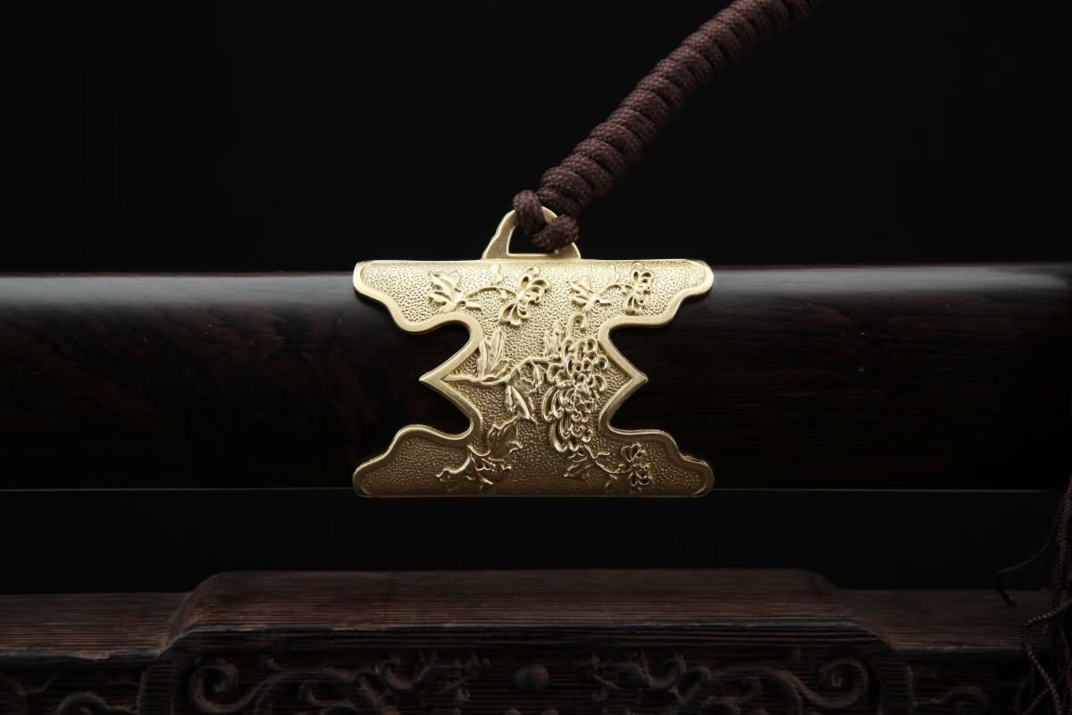 Tai Chi jian,Forged Damascus blade,Brass Fittings,Ebony Scabbard