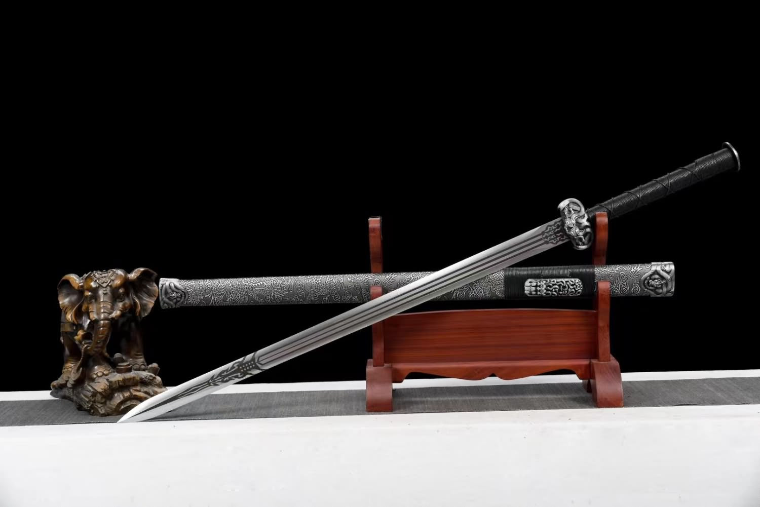 Han Sword - High Carbon Steel Blade, Silver Gray Scabbard - Martial Arts Weapon