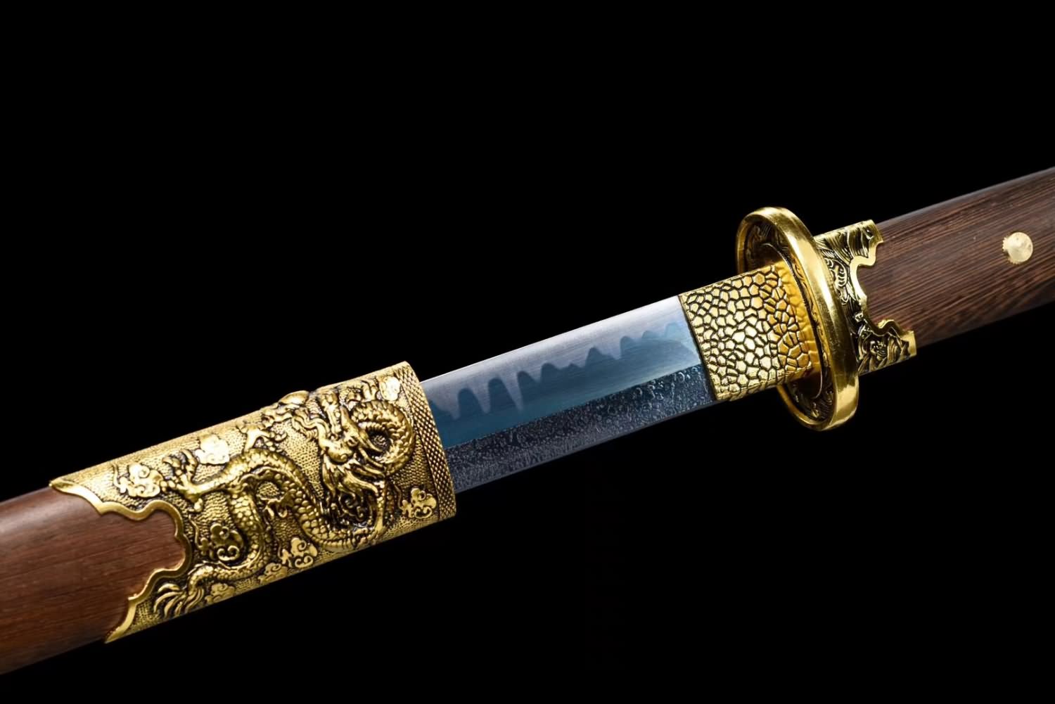 Chinese sword,Dragon Tang dao Forged high Carbon Steel Blue Blade,Alloy Fittings,Rosewood Scabbard