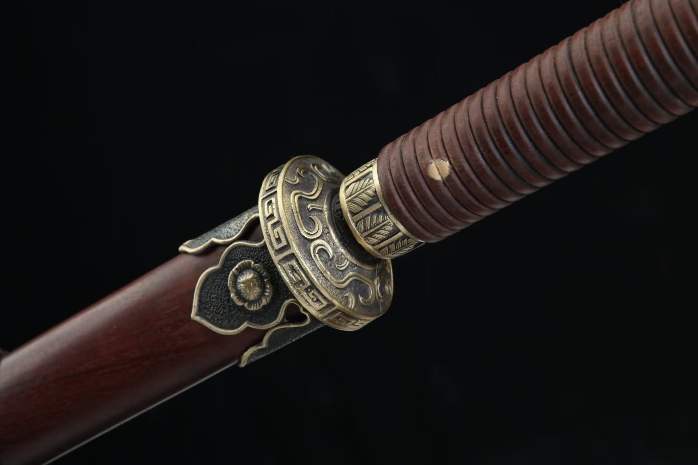 Tang jian Damascus Steel octahedral Blade,Brass Fittings,Rosewood Scabbard,LOONGSWORD