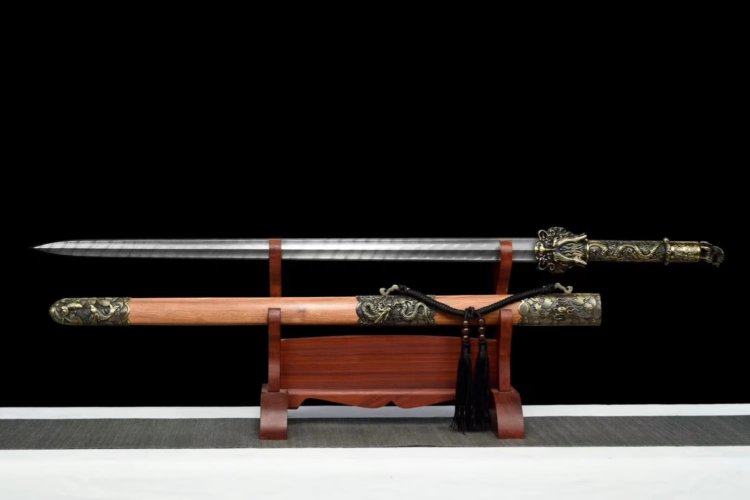 Dragon King jian Swords Real Forged Damascus Steel Blades,Alloy Fittings,Rosewood Scabbard,LOONGSWORD