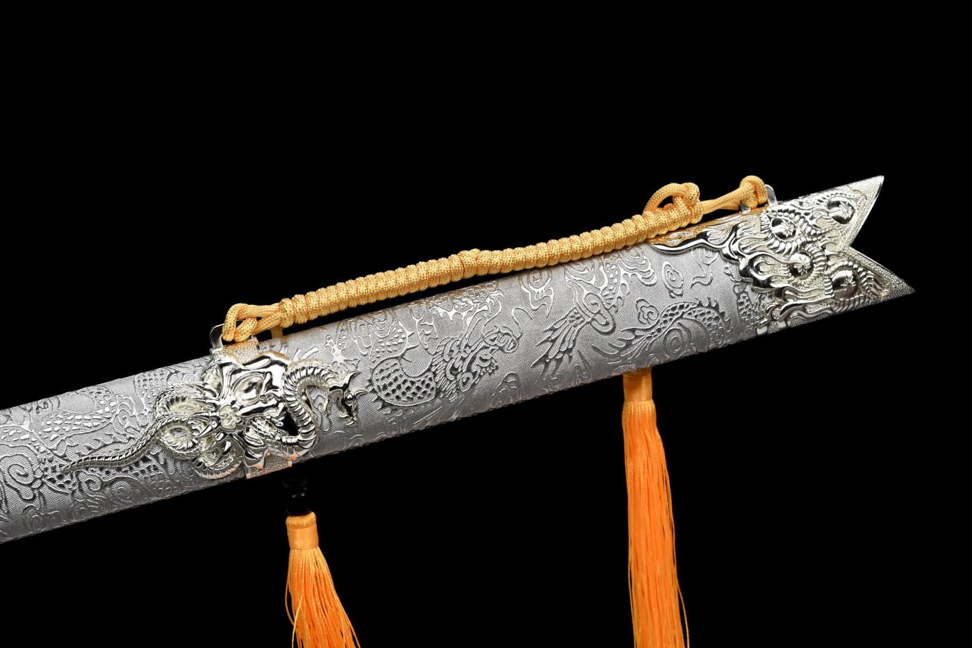 War Dragon dao Sword Real,High Carbon Steel Blade,Silver Leather Scabbard,LOONGSWORD