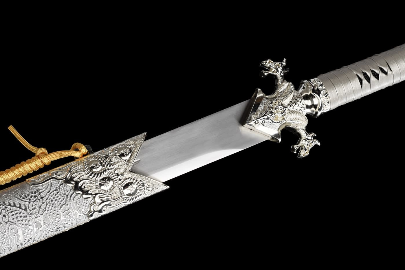 War Dragon dao Sword Real,High Carbon Steel Blade,Silver Leather Scabbard,LOONGSWORD