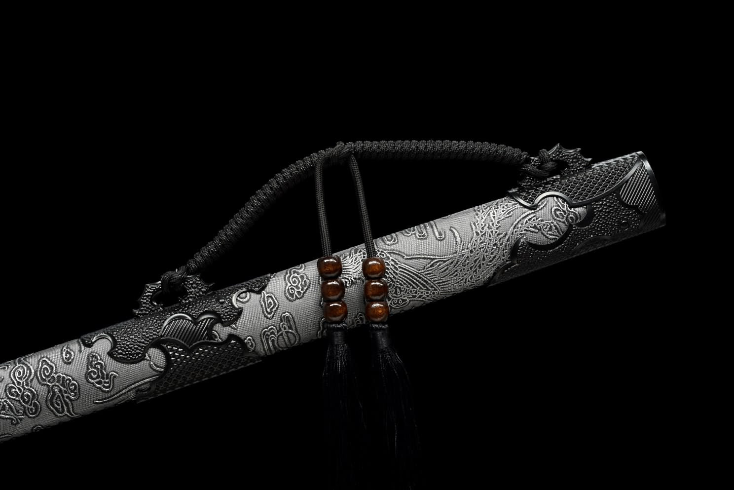 LOONGSWORD Dragon Tang dao Sword,Hand Forged High Carbon Steel Etched Blade,Alloy Fittings