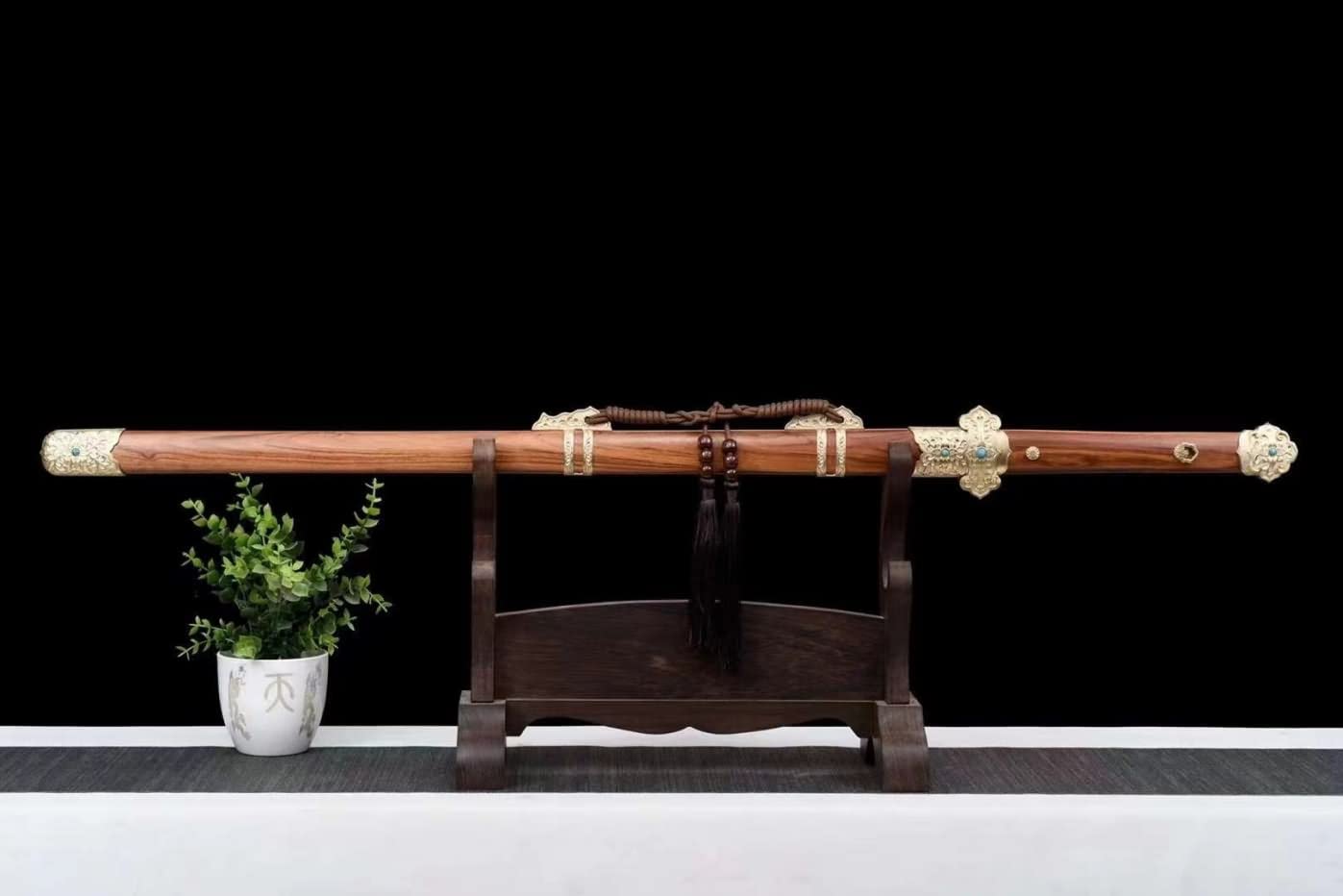 LOONGSWORD,Tang dao jian,Damascus Steel Blade,Brass Fittings,Rosewood Scabbard,Chinese sword