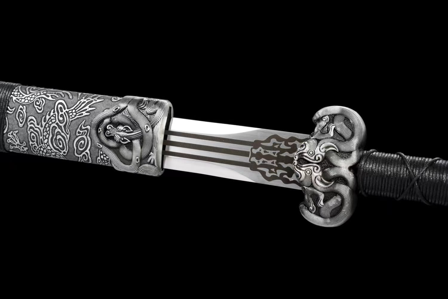 Han Sword - High Carbon Steel Blade, Silver Gray Scabbard - Martial Arts Weapon