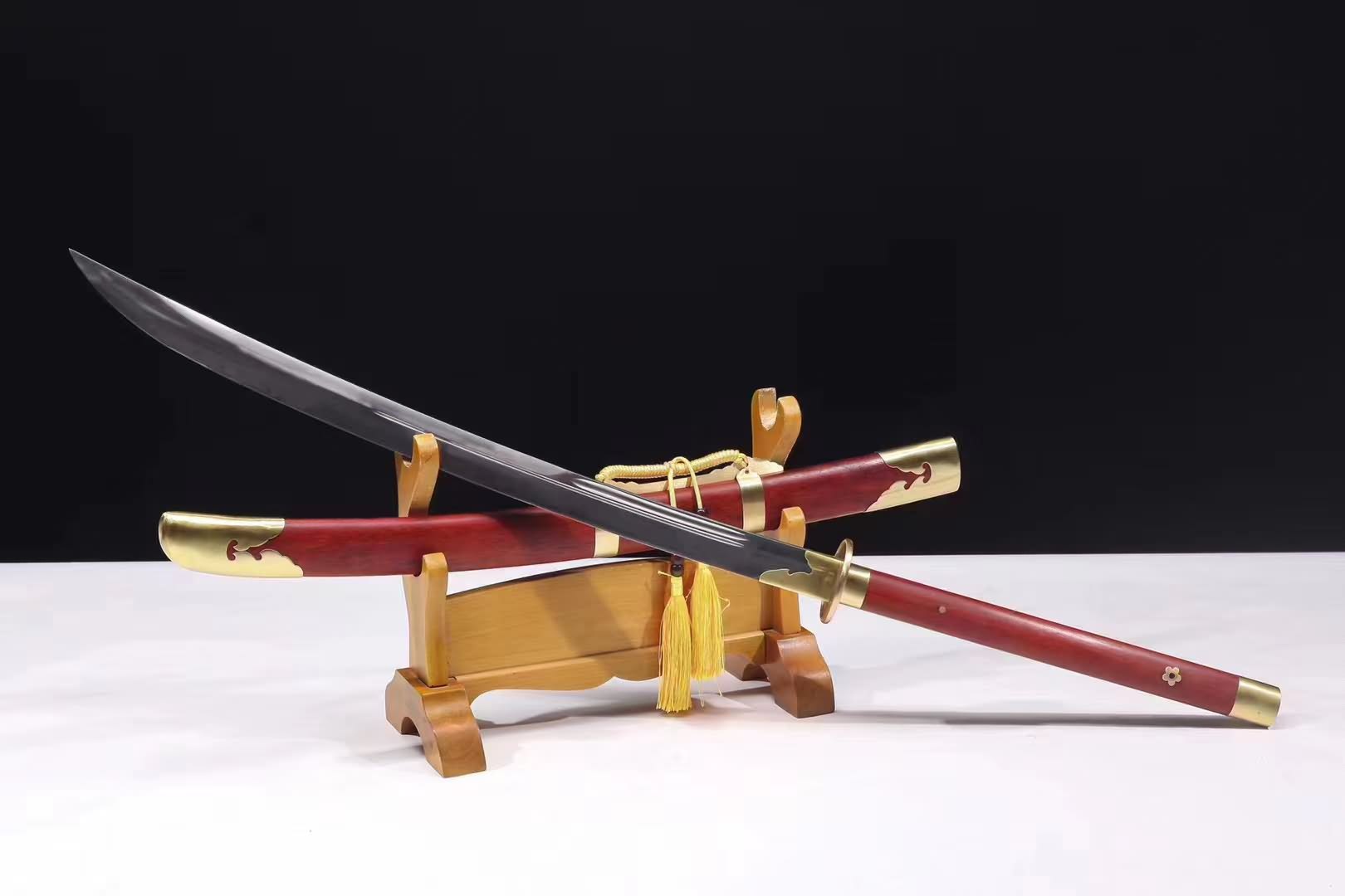Chinese Swords Horse Chopping Sword Forged T10 Steel Clay Tempered Blade Sharp Fully