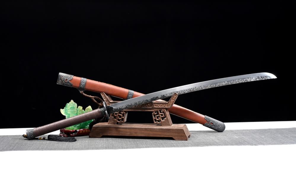 Qing Sword,Broadsword,Forged High Carbon Steel Blade,Leather Scabbard,Battle Ready
