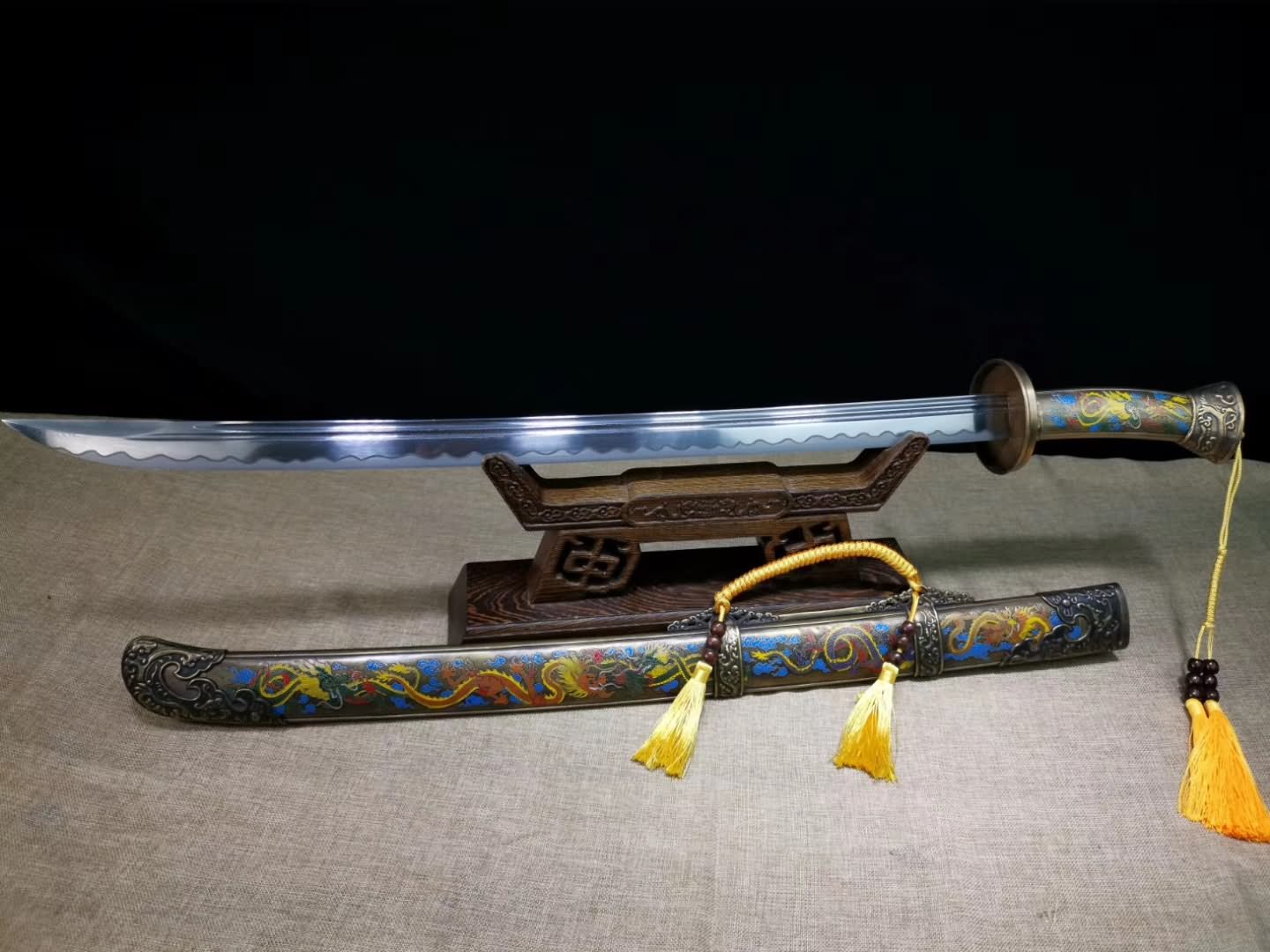 Brass scabbard,Qing dao,Handmade Damascus steel blade&handmade art - Chinese sword shop