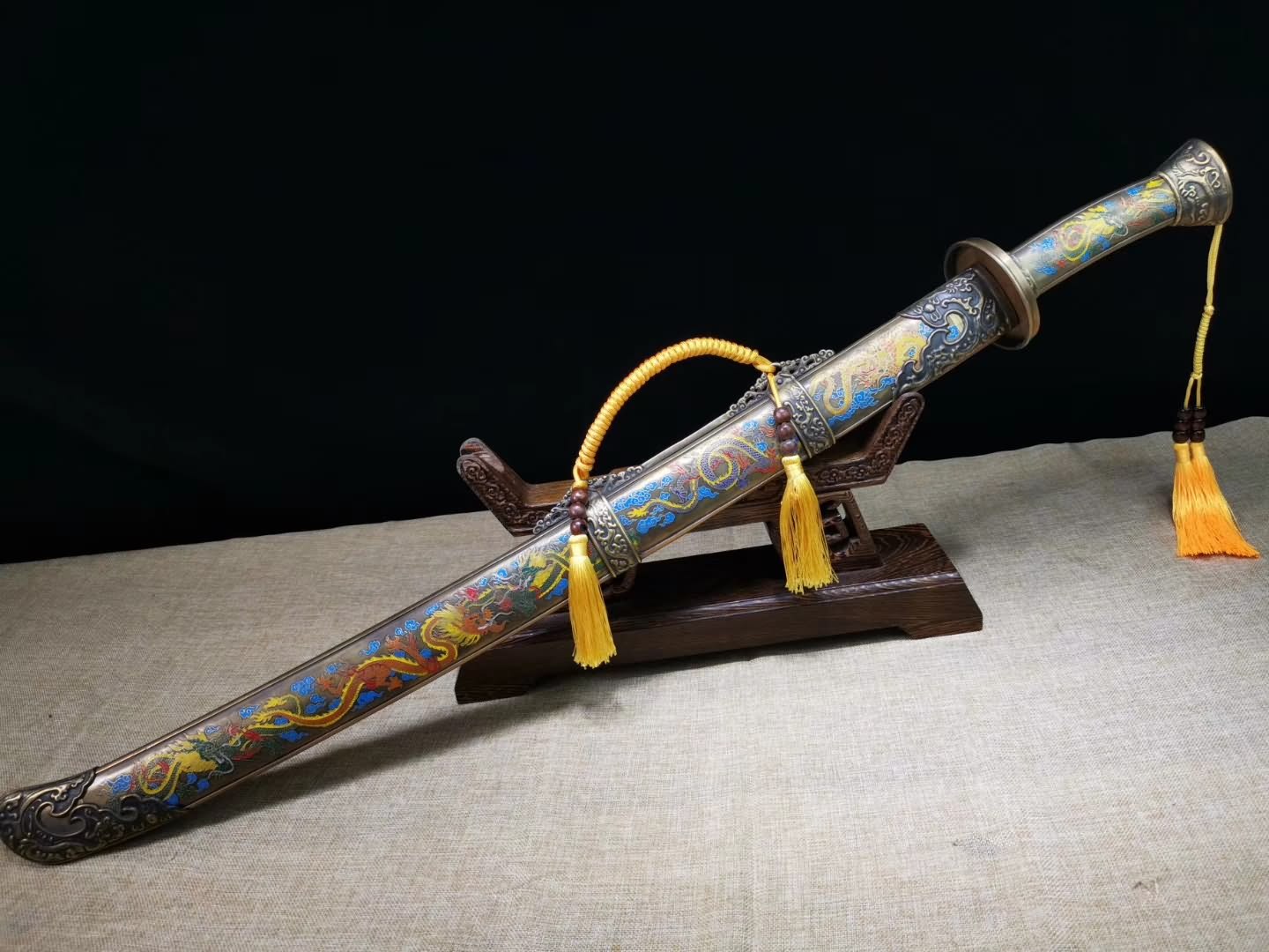 Brass scabbard,Qing dao,Handmade Damascus steel blade&handmade art - Chinese sword shop