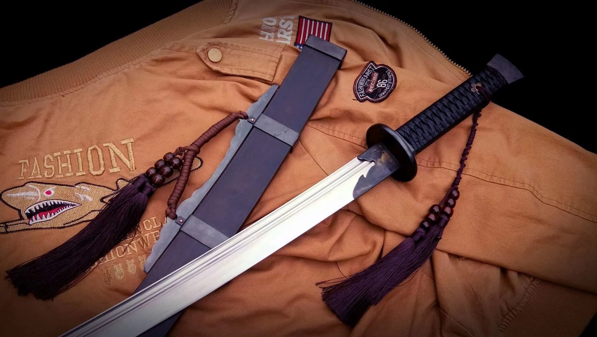 Qing dao sword,Damascus steel turn blade,Iron fittings,Full tang - Chinese sword shop
