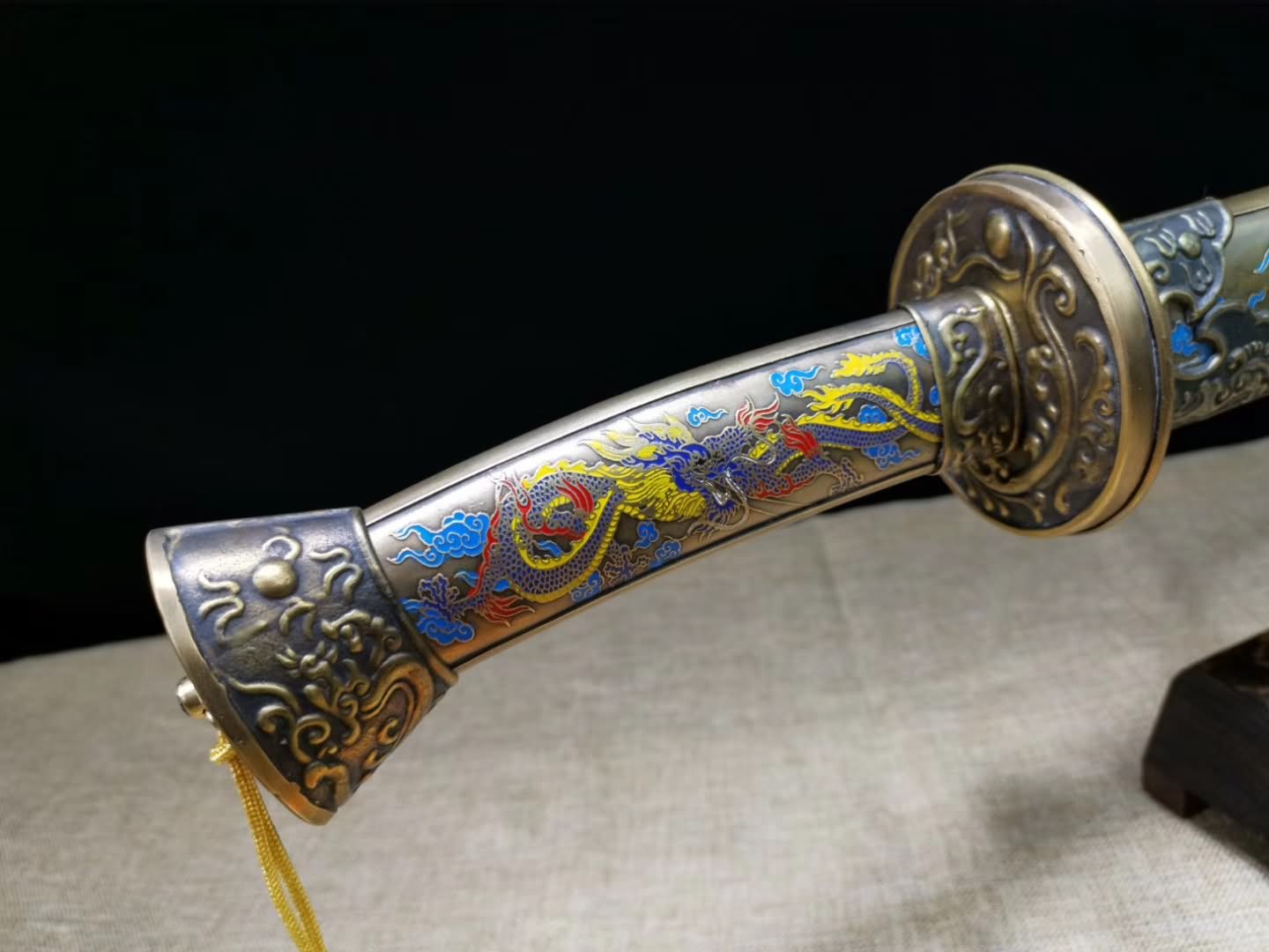 Brass scabbard,Qing dao,Handmade Damascus steel blade&handmade art - Chinese sword shop