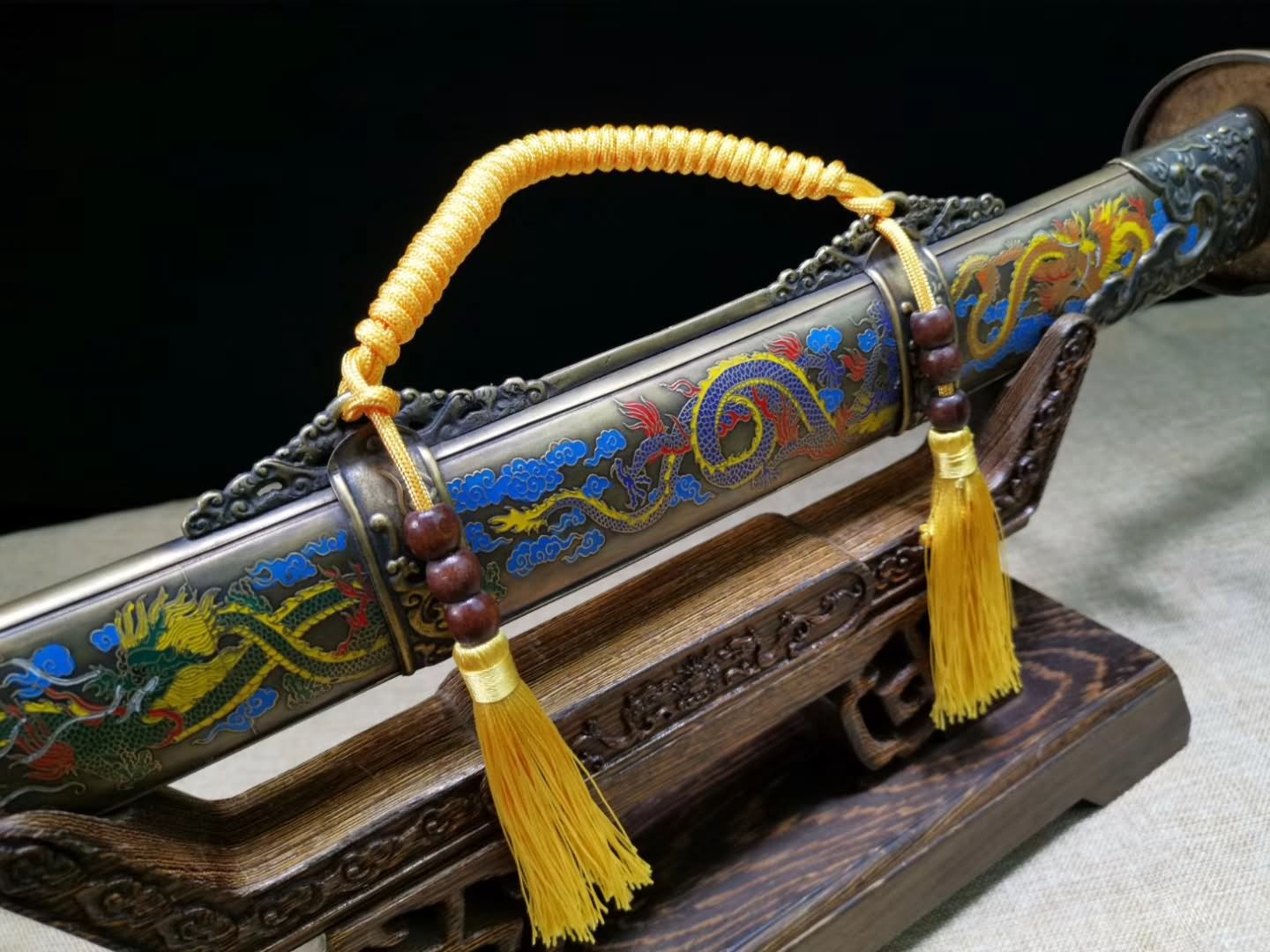 Brass scabbard,Qing dao,Handmade Damascus steel blade&handmade art - Chinese sword shop