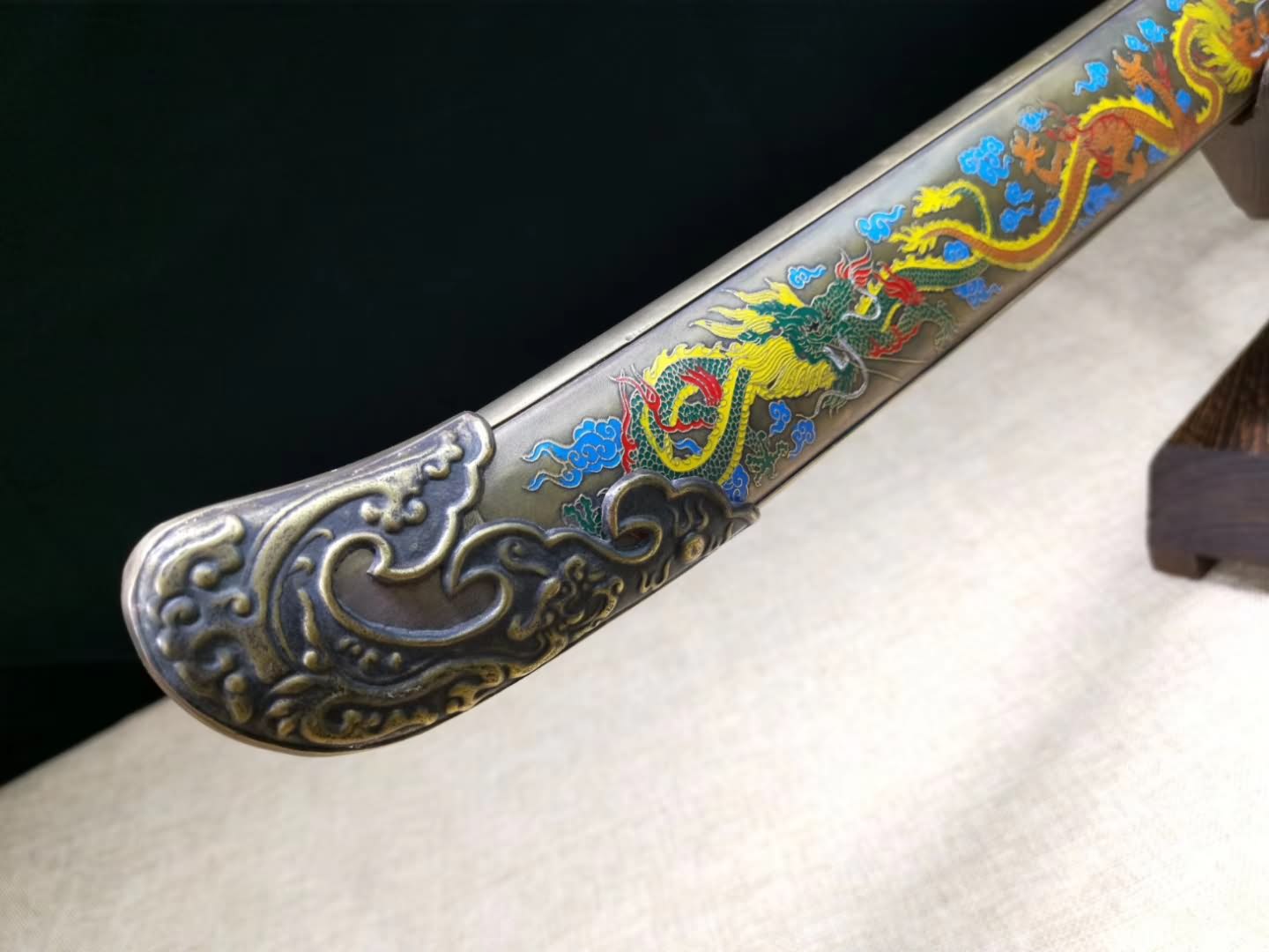 Brass scabbard,Qing dao,Handmade Damascus steel blade&handmade art - Chinese sword shop
