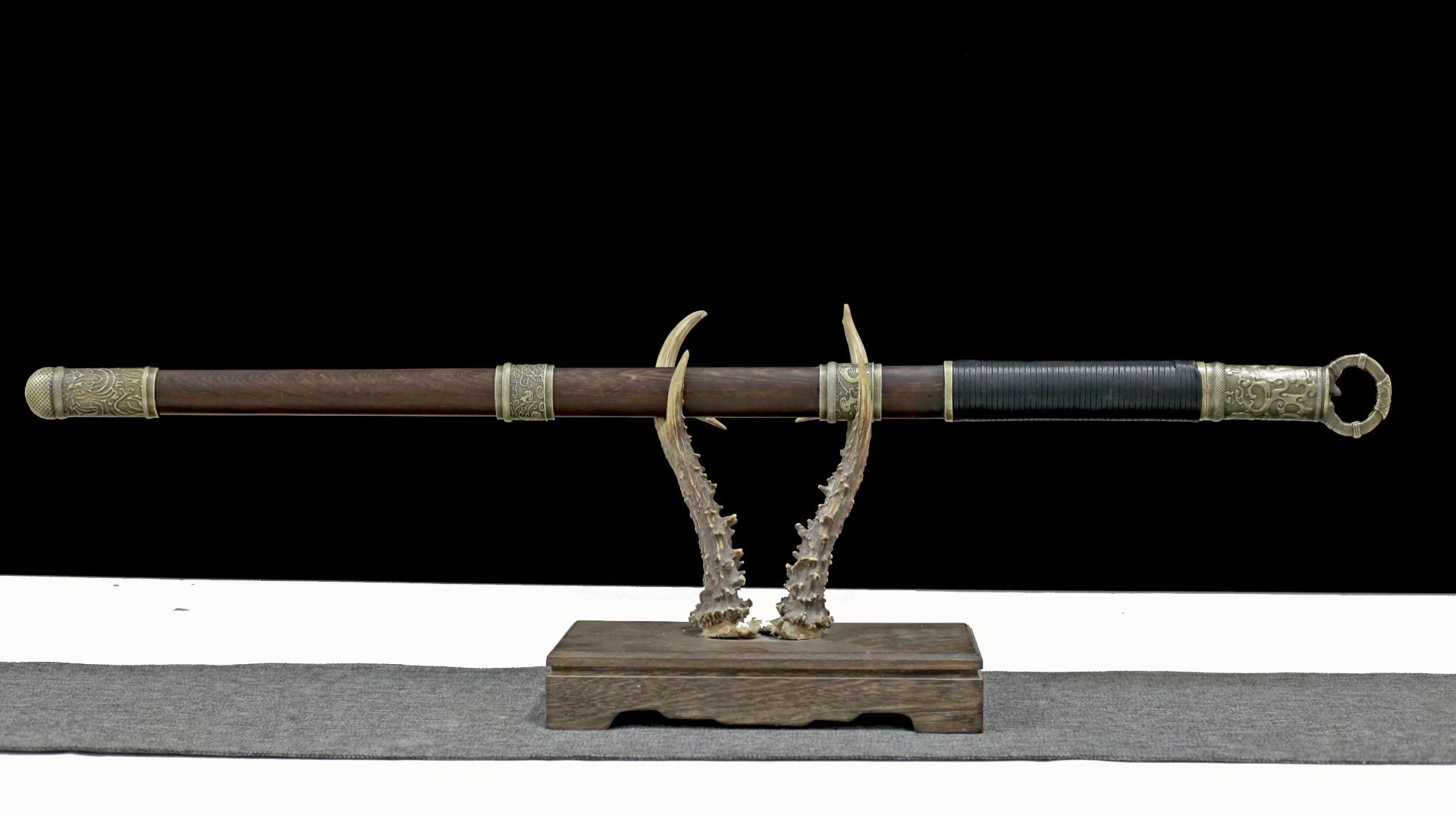 LOONGSWORD,Tang dao,Forged Damascus Steel Blade with Alloy Fittings and Rosewood Scabbard