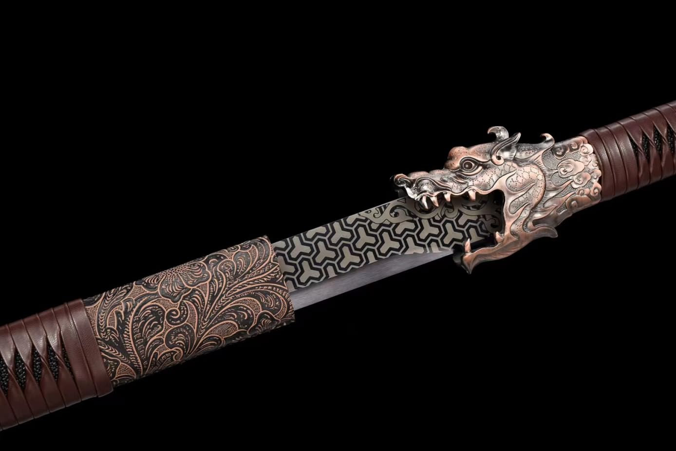 Tang dao Swords Real High Carbon Steel Etch Blade,Alloy Fittings,Dragon Handle,LOONGSWORD