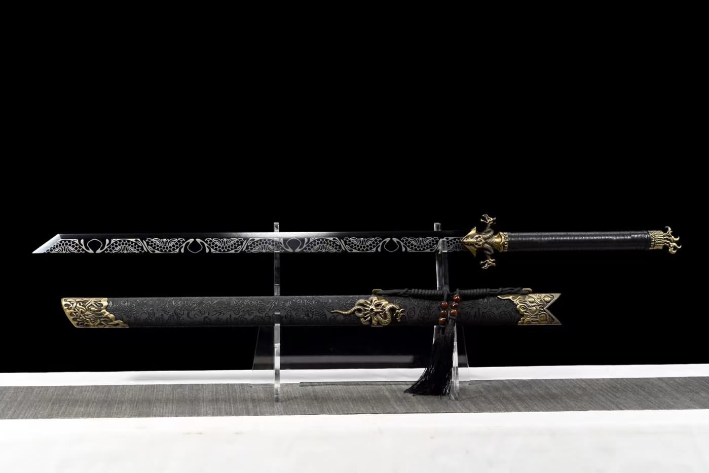 Dragon dao Sword Real,High Carbon Steel Black Blade,Alloy Fittings,LOONGSWORD