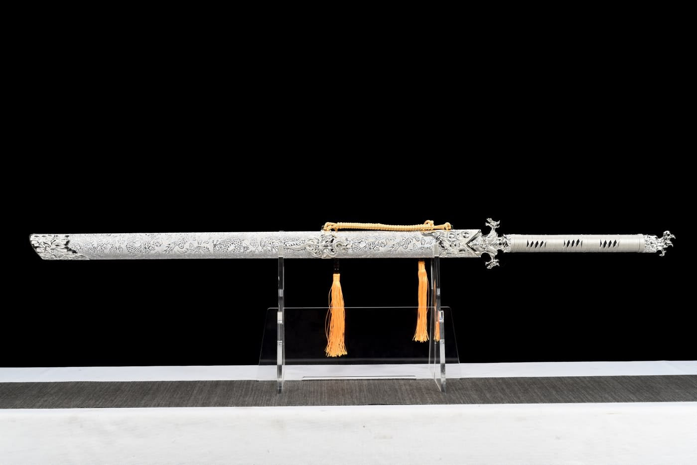 War Dragon dao Sword Real,High Carbon Steel Blade,Silver Leather Scabbard,LOONGSWORD