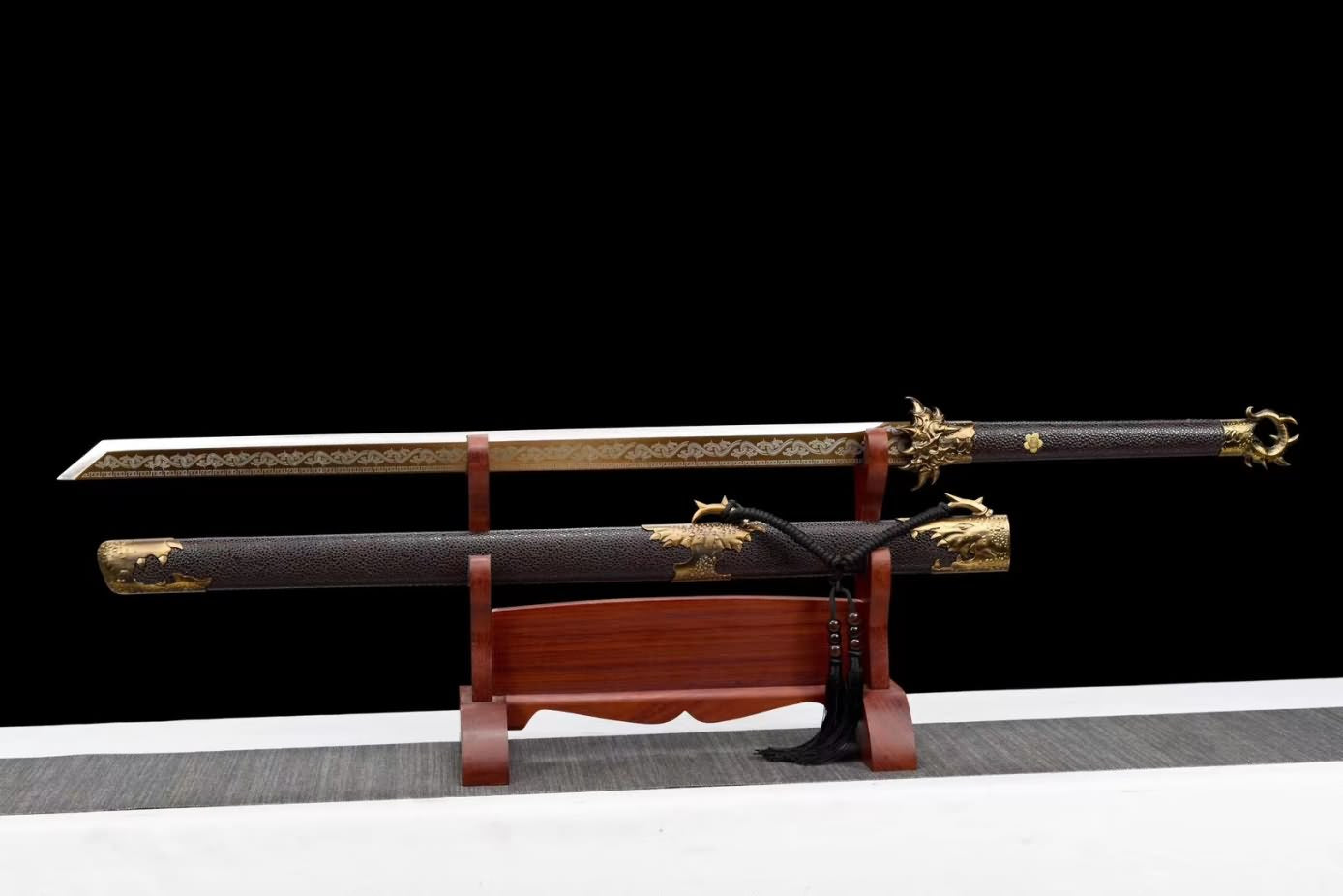 Tang dao Battle Ready High Carbon Steel Blade,Alloy Fittings,PU Scabbard,LOONGSWORD