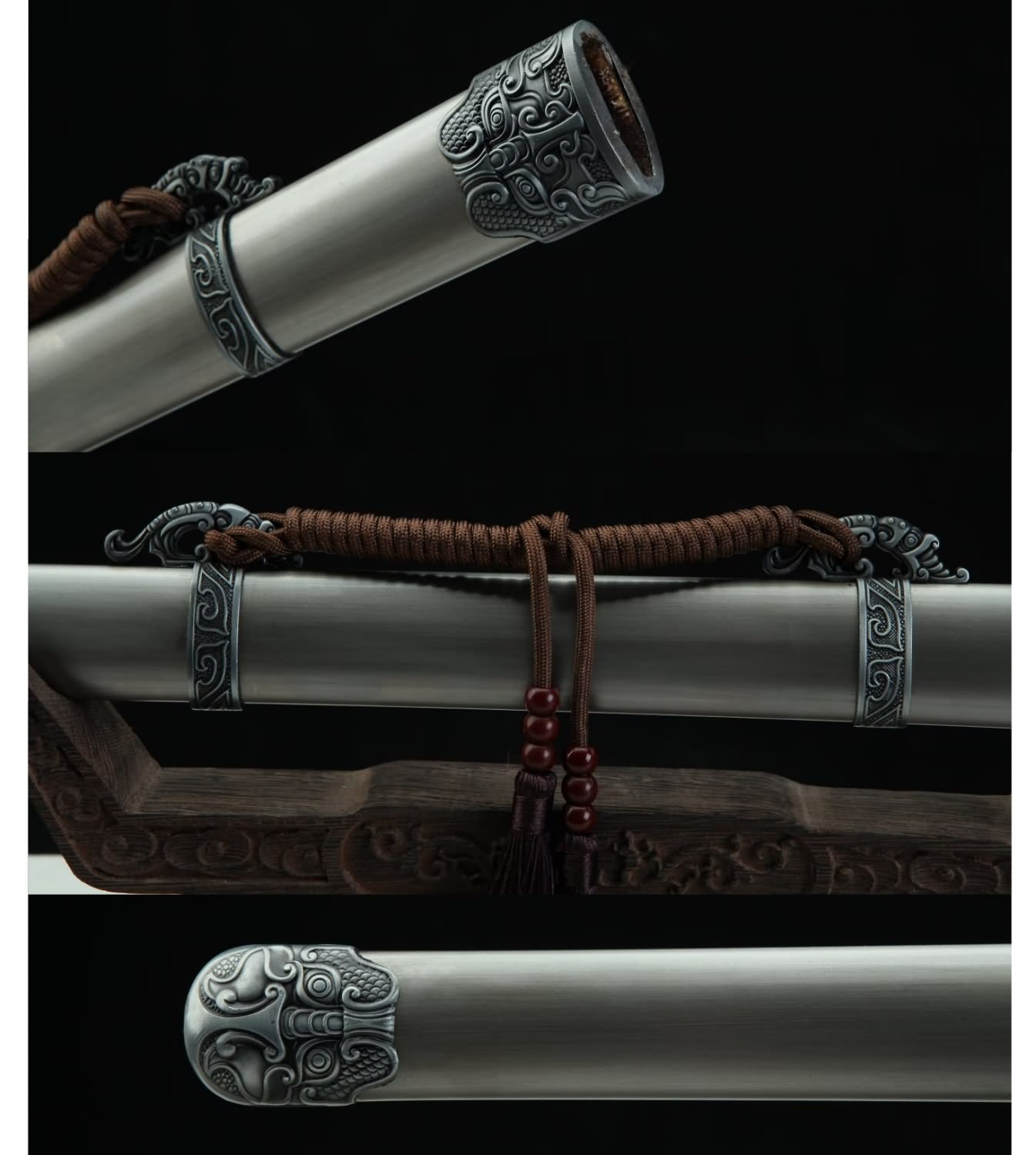 Hand Forged Tang jian - Forged Damascus Steel Blade,Iron Sheet Scabbard