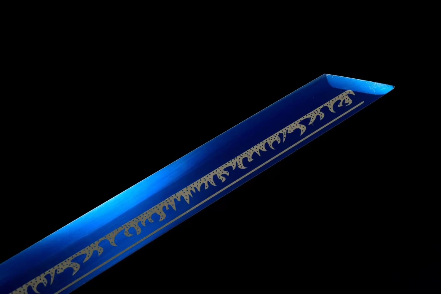 Handcrafted Blue Wolf-Head Dao Swords Real with Forged High Carbon Steel Blade- Faux Leather Scabbard and Alloy Fittings