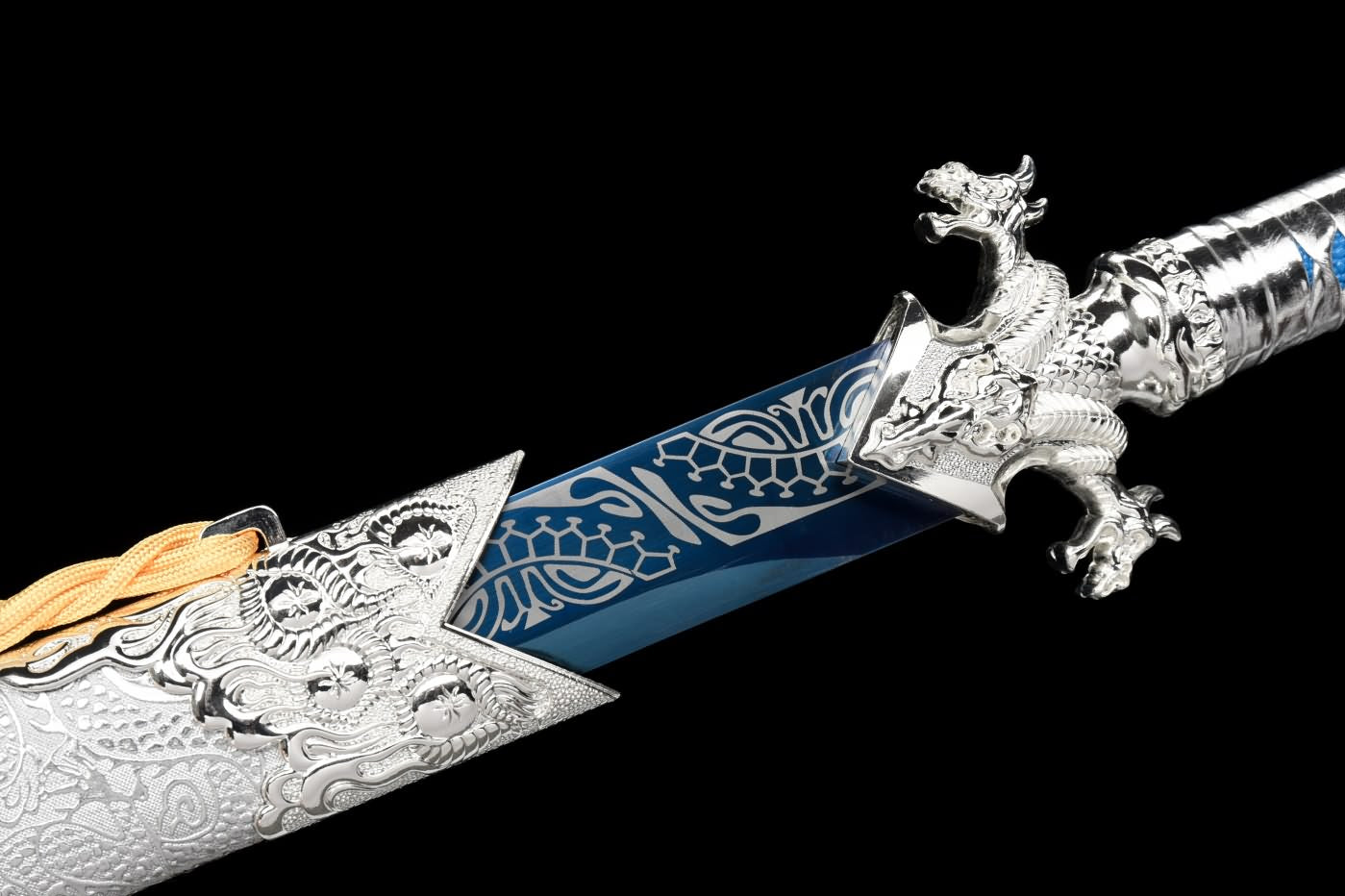 chinese sword,Dragon Tang dao,High Carbon Steel Blue Blade,Alloy Fittings,Silver Appearance,LOONGSWORD