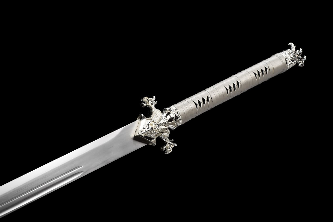 War Dragon dao Sword Real,High Carbon Steel Blade,Silver Leather Scabbard,LOONGSWORD