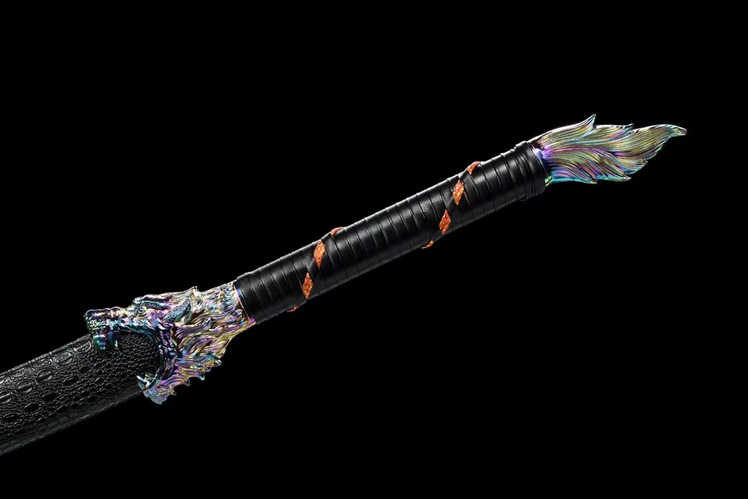LOONGSWORD,Handcrafted Wolf-Head Broadsword with High Carbon Steel Blade-Forged Patterned Edge and Alloy Fittings