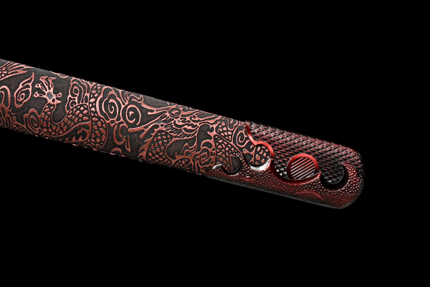 LOONGSWORD Red Dragon Tang dao Sword,Battle Ready Hand Forged High Carbon Steel Etched Blade