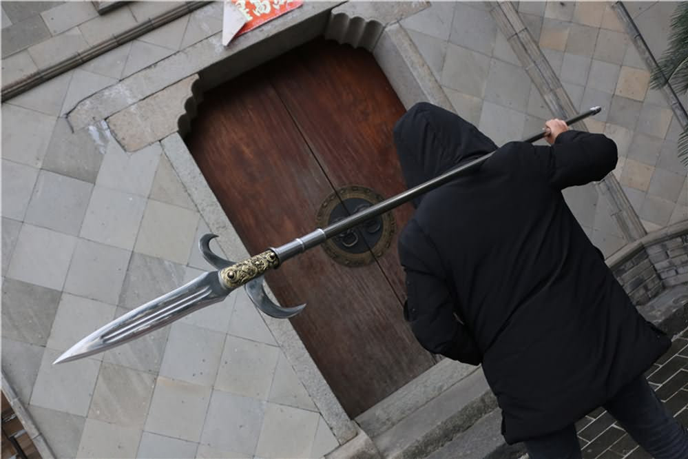 Spear with hooked sickle,kamayari,High carbon steel blade,Cold weapon - Chinese sword shop