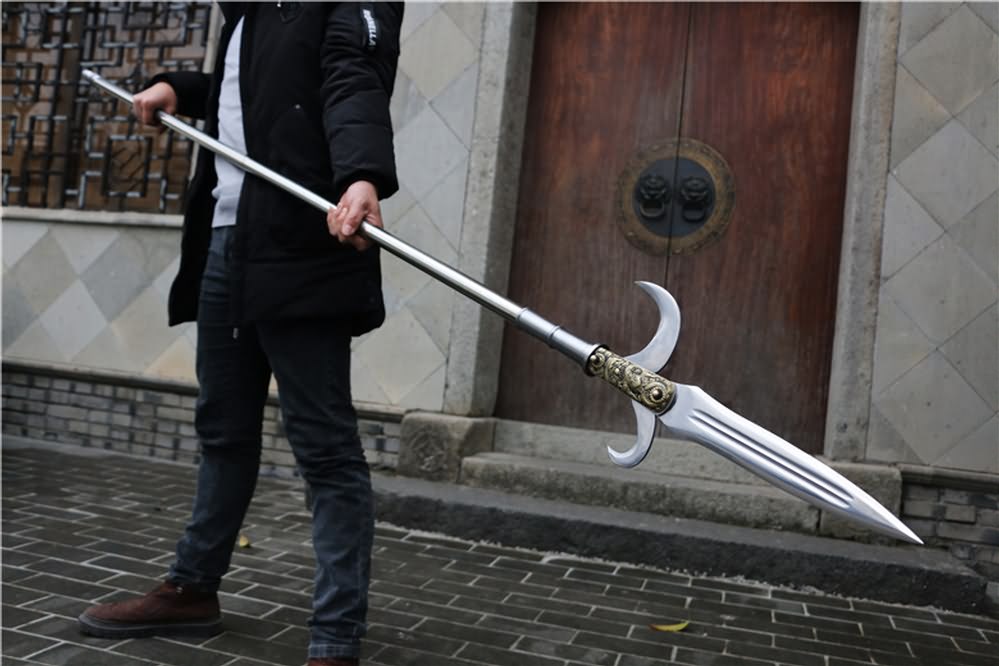 Spear with hooked sickle,kamayari,High carbon steel blade,Cold weapon - Chinese sword shop