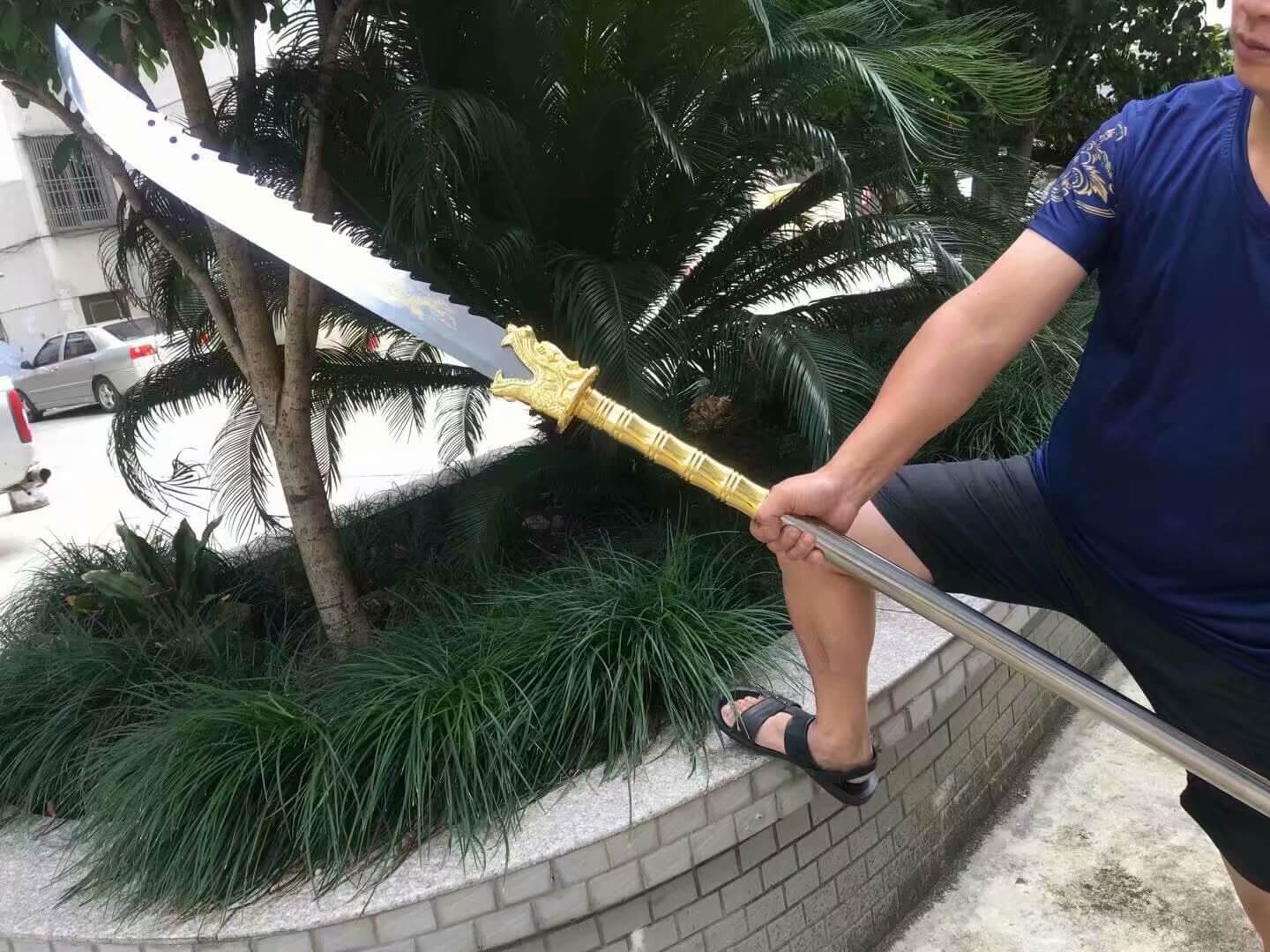 GuanDao,High carbon steel blade,Leather scabbard,Length 62" - Chinese sword shop
