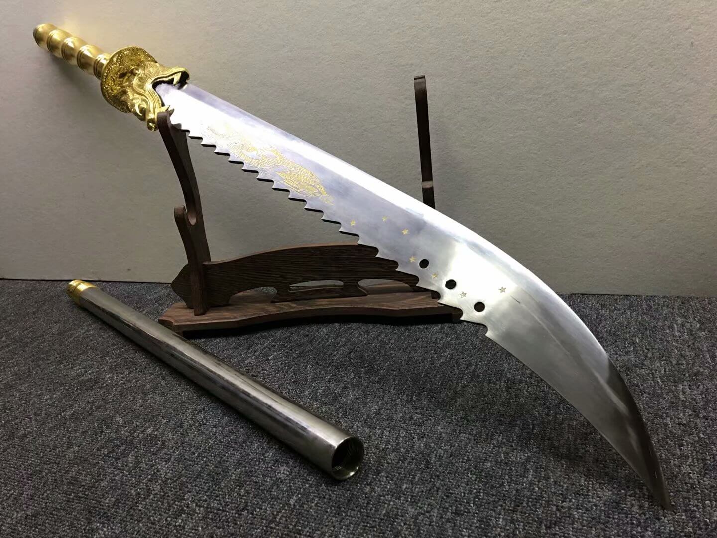 GuanDao,High carbon steel blade,Leather scabbard,Length 62" - Chinese sword shop