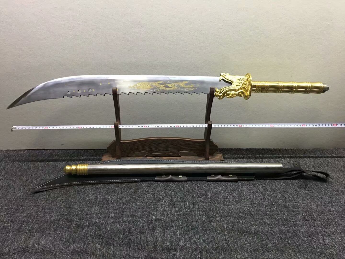 GuanDao,High carbon steel blade,Leather scabbard,Length 62" - Chinese sword shop