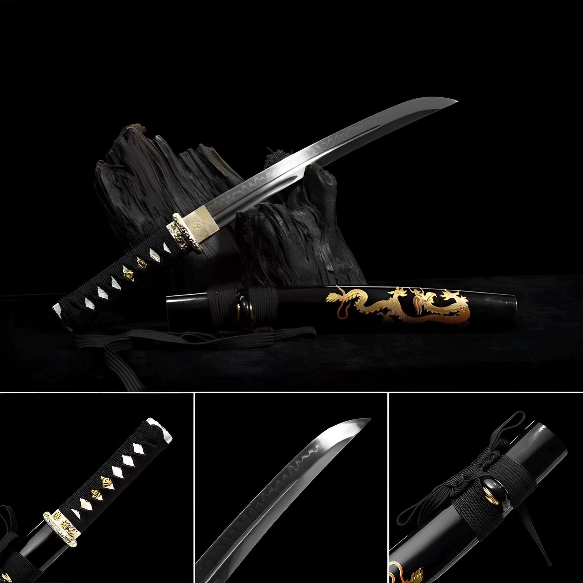 boxkatana Hand Forged Japanese Tanto Golden Dragon T10 Carbon steel Full Tang