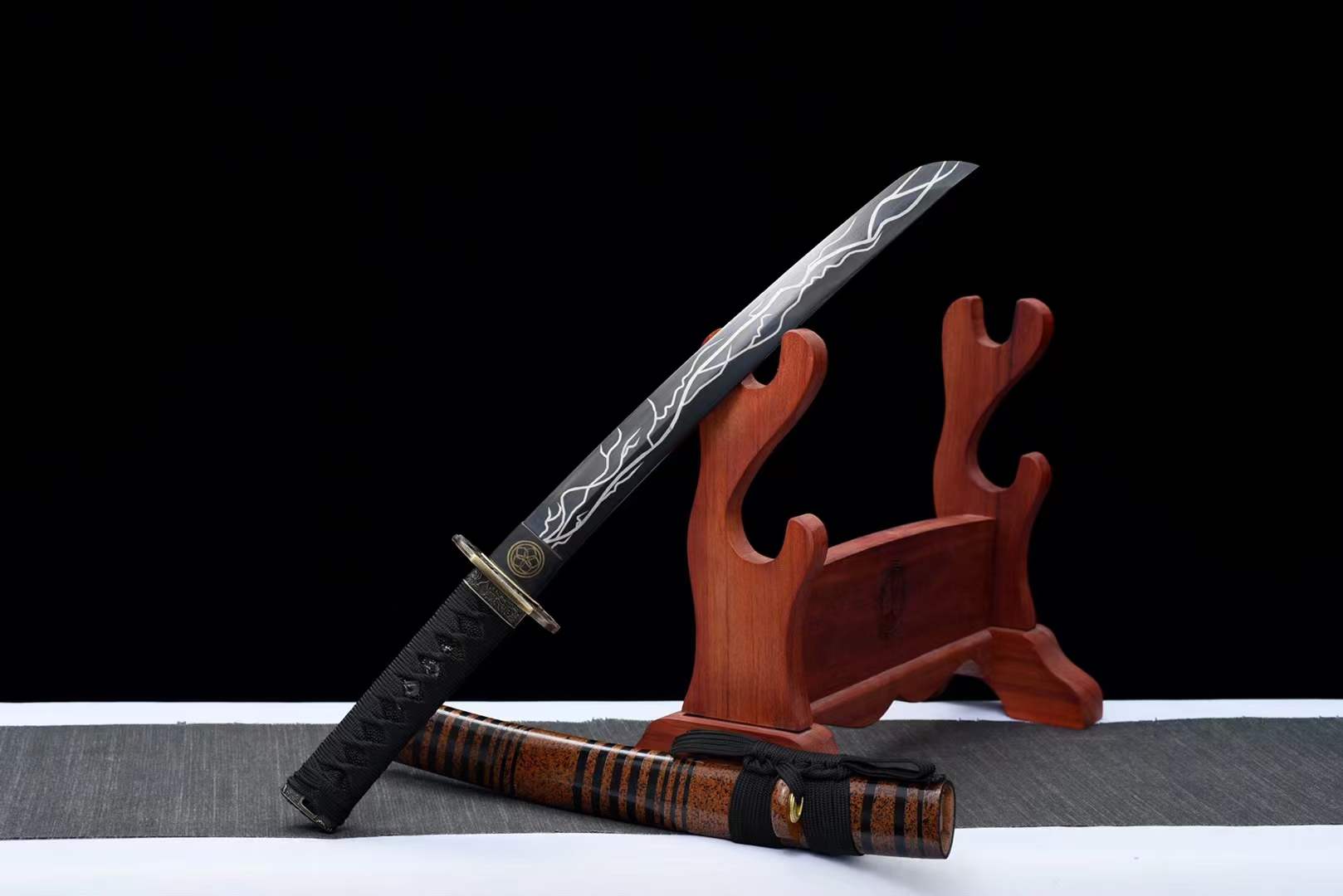 boxkatana Hand Forged Japanese Tanto Storm Short Sword Manganese Steel Blackened blades