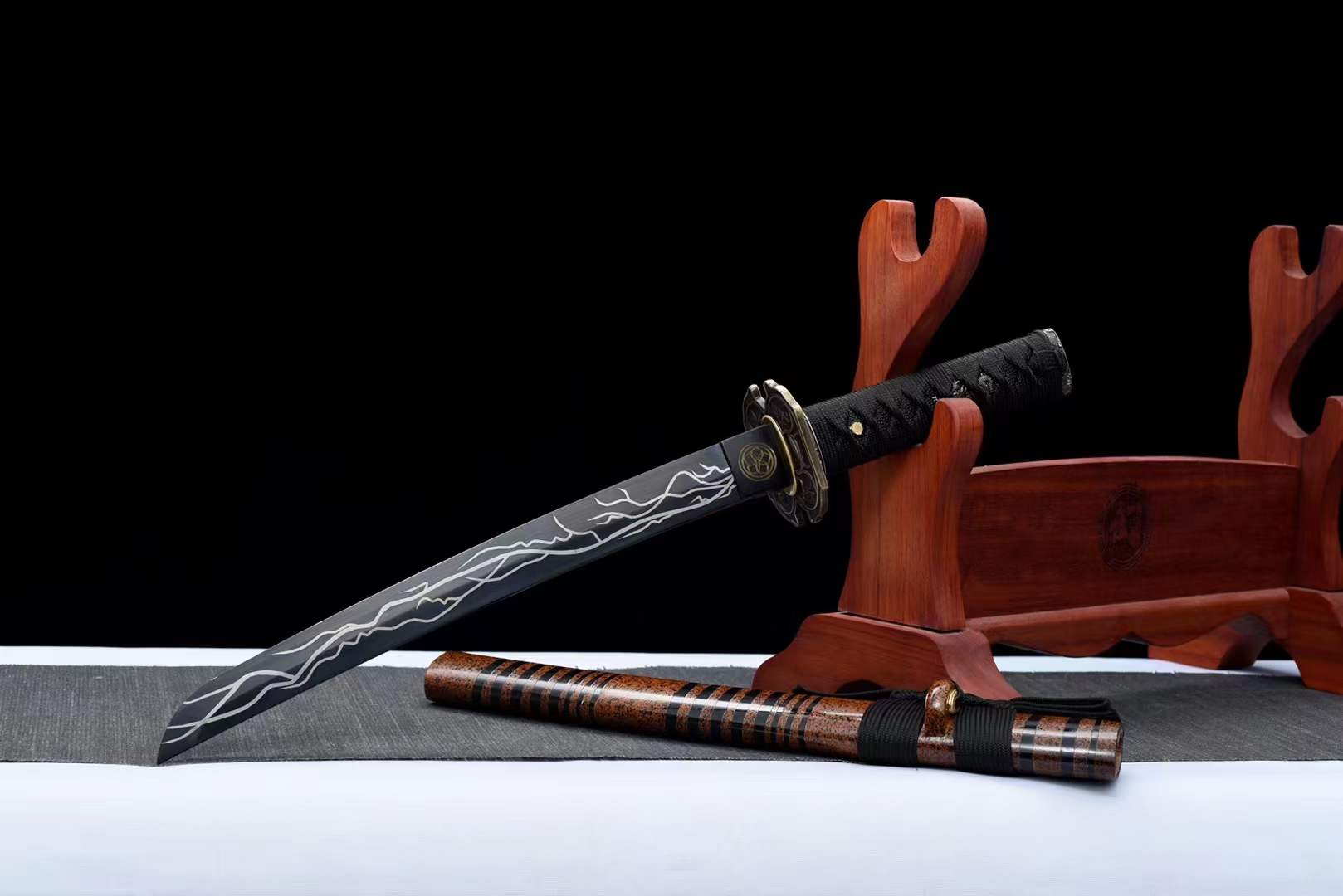 boxkatana Hand Forged Japanese Tanto Storm Short Sword Manganese Steel Blackened blades