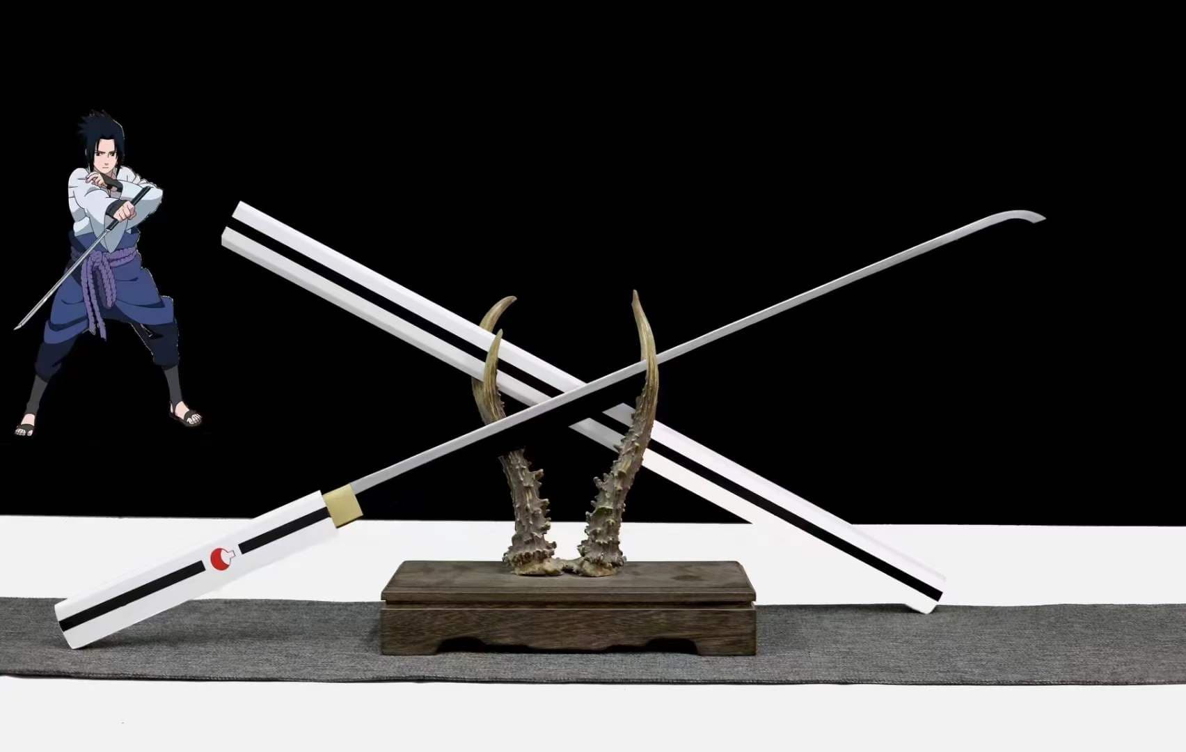 boxkatana Handmade Anime NARUTO Sasuke Kusanagi-No-Tsurugi Sword Shirasaya Ninja Sword Spring Steel Black Blade