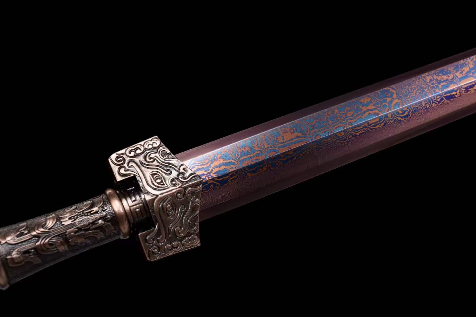 boxkatana Handmade Chinese Han Dynasty Çàë… Sword Damascus Steel Blade baking blue