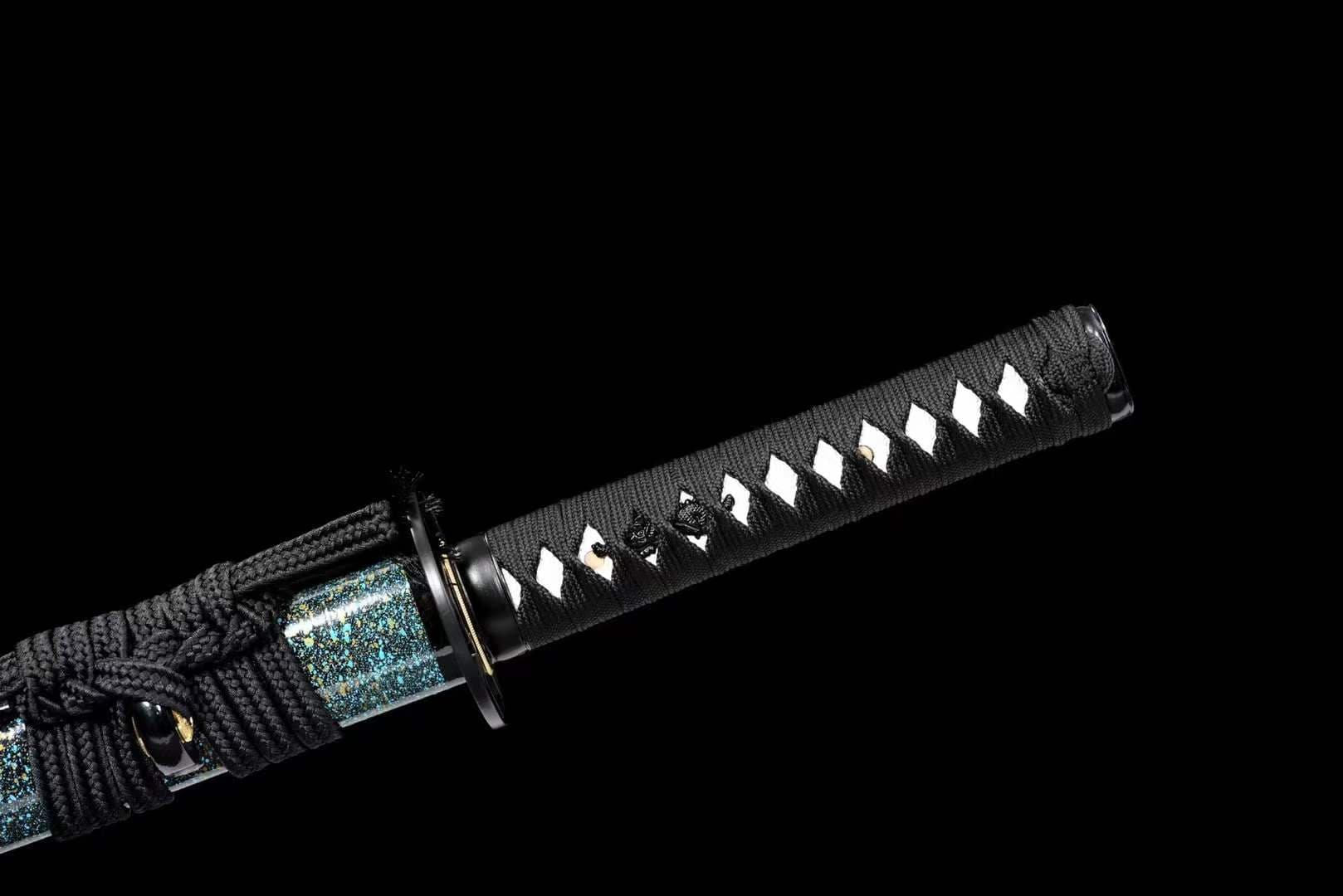 boxkatana Handmade Japanese Wakizashi Green Steel Shadow T10 burned edge