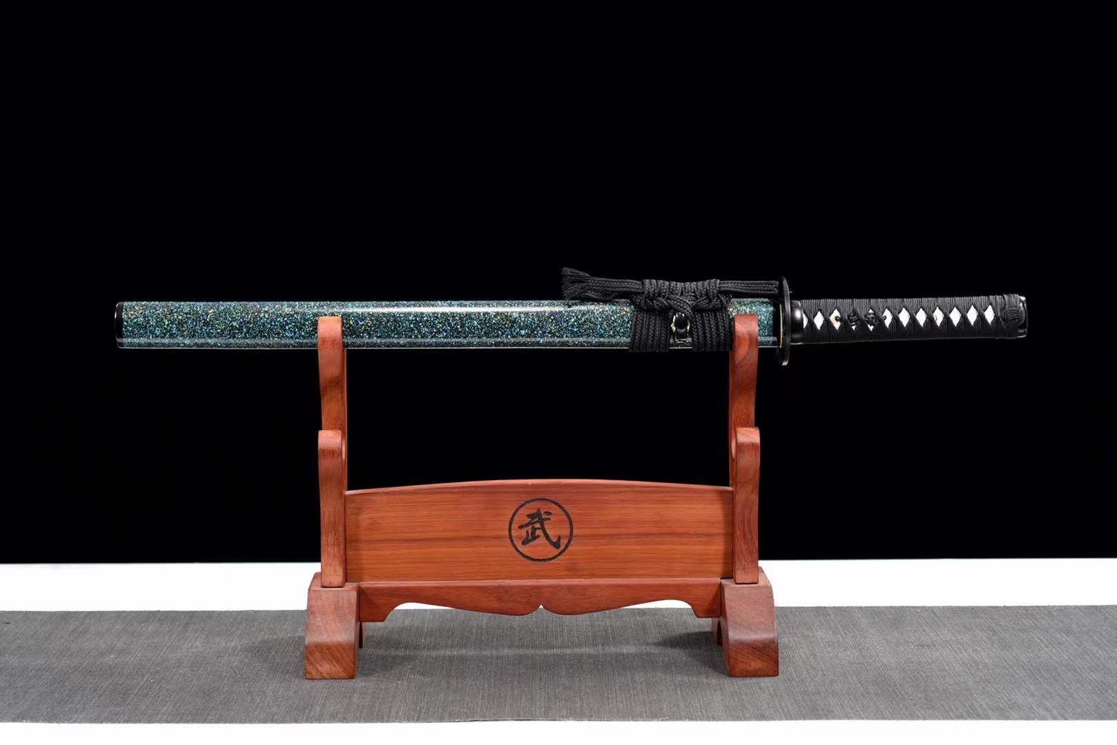 boxkatana Handmade Japanese Wakizashi Green Steel Shadow T10 burned edge
