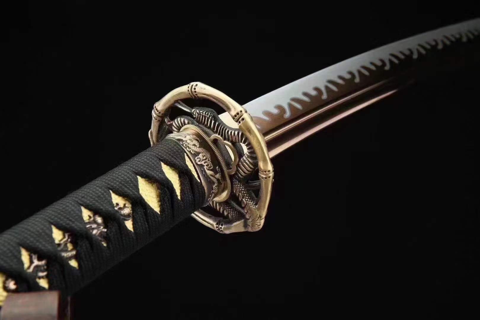 boxkatana Handmade Japanese Wakizashi Viper Short Sword Baked Gold Blades