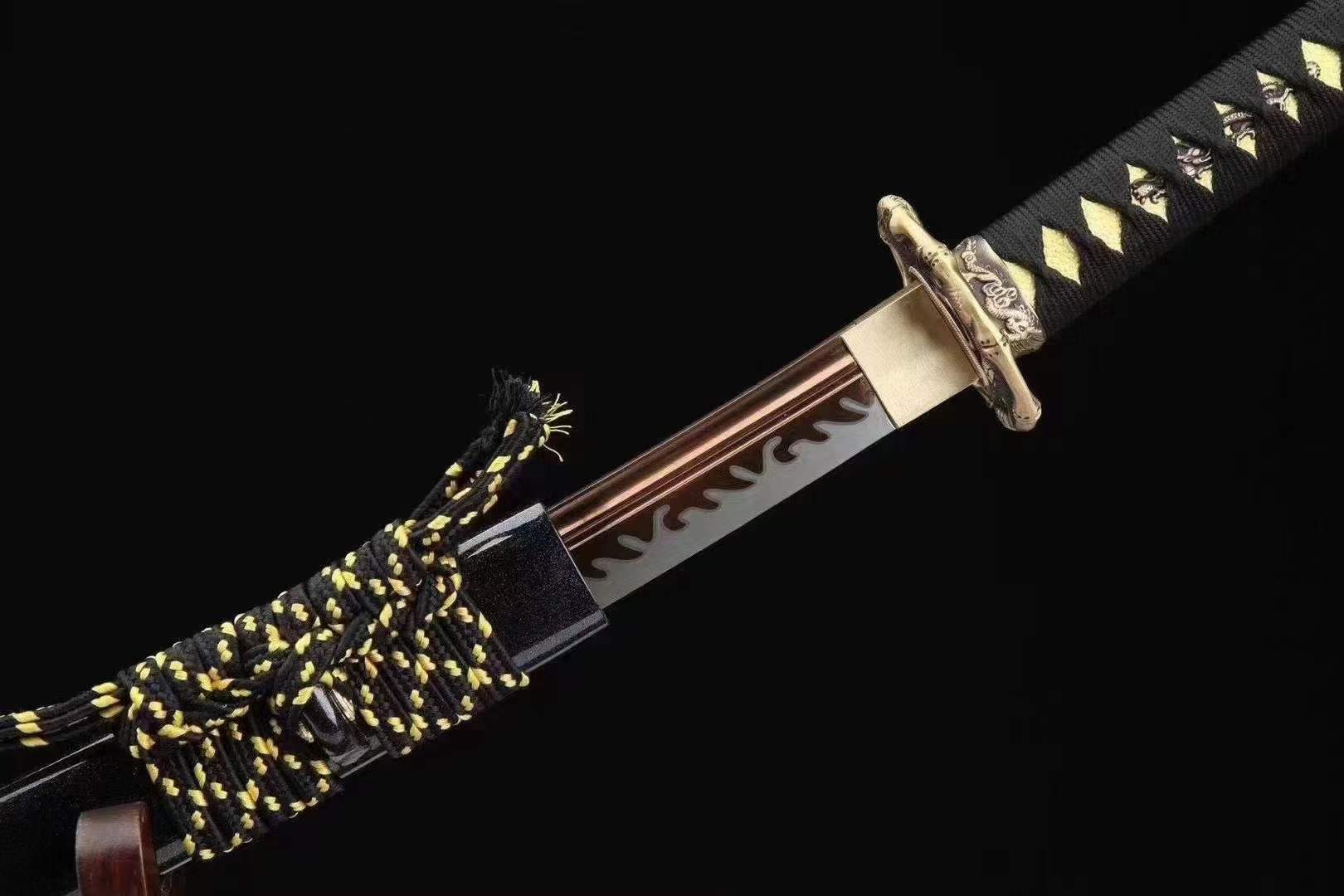 boxkatana Handmade Japanese Wakizashi Viper Short Sword Baked Gold Blades