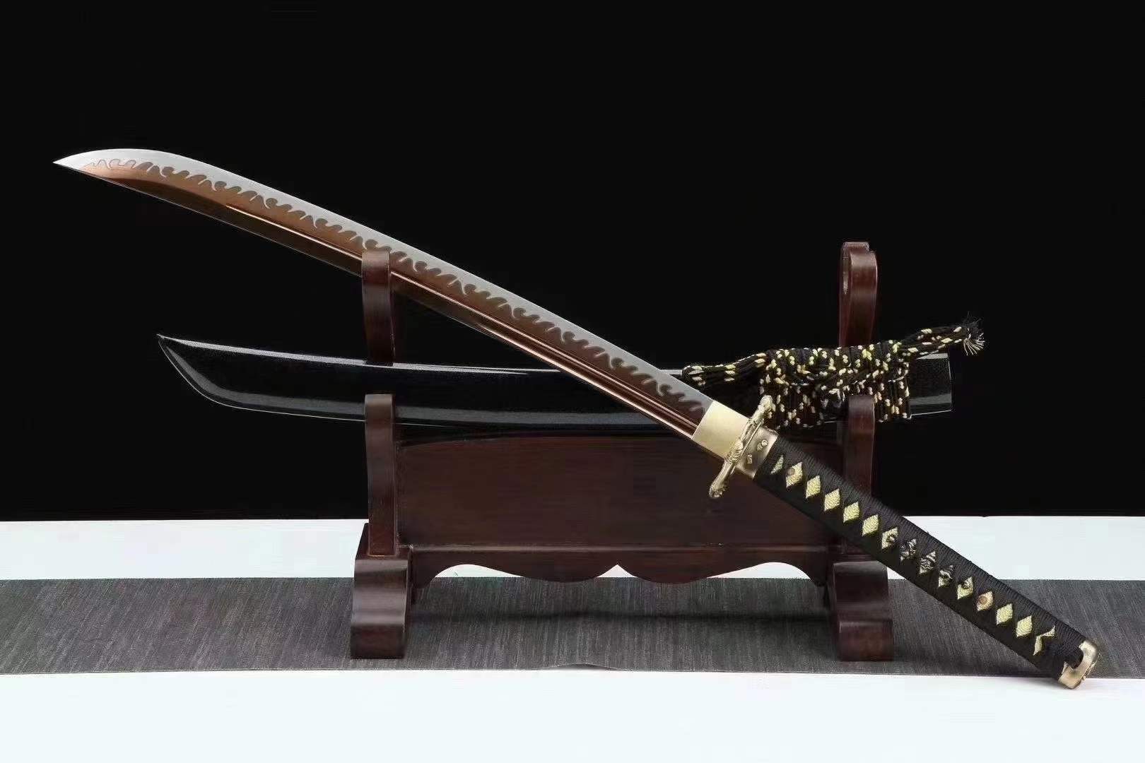 boxkatana Handmade Japanese Wakizashi Viper Short Sword Baked Gold Blades