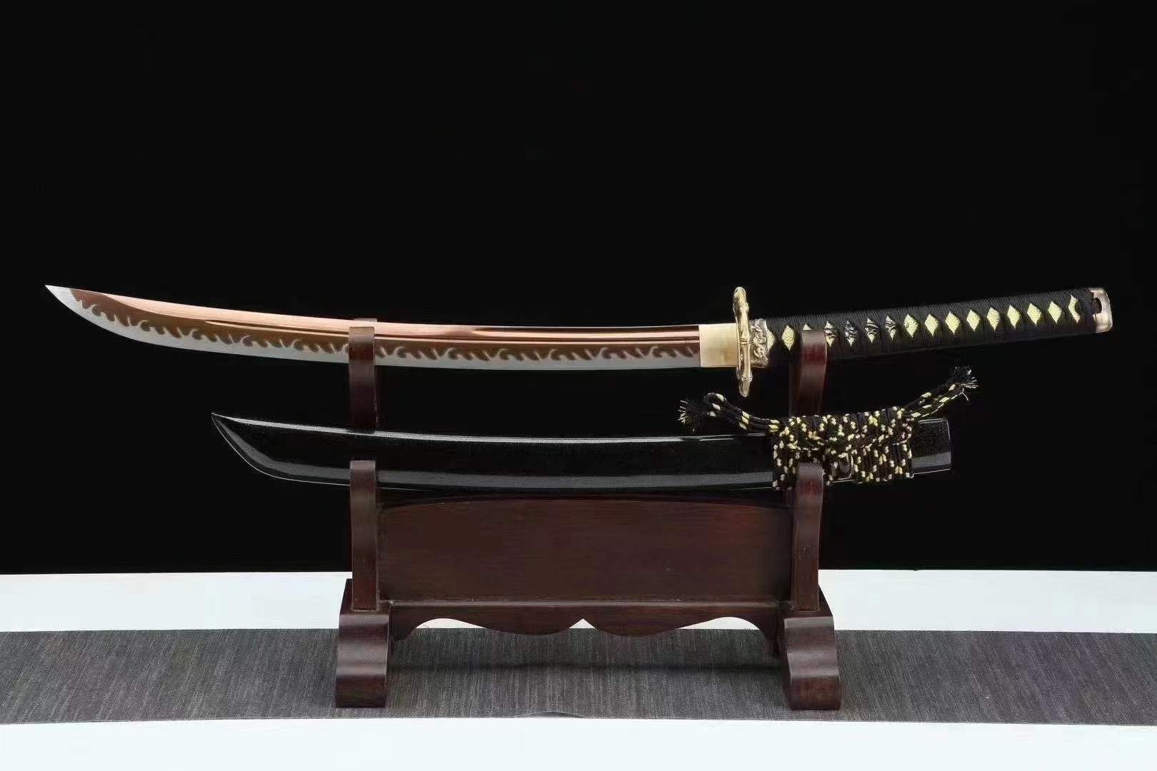 boxkatana Handmade Japanese Wakizashi Viper Short Sword Baked Gold Blades