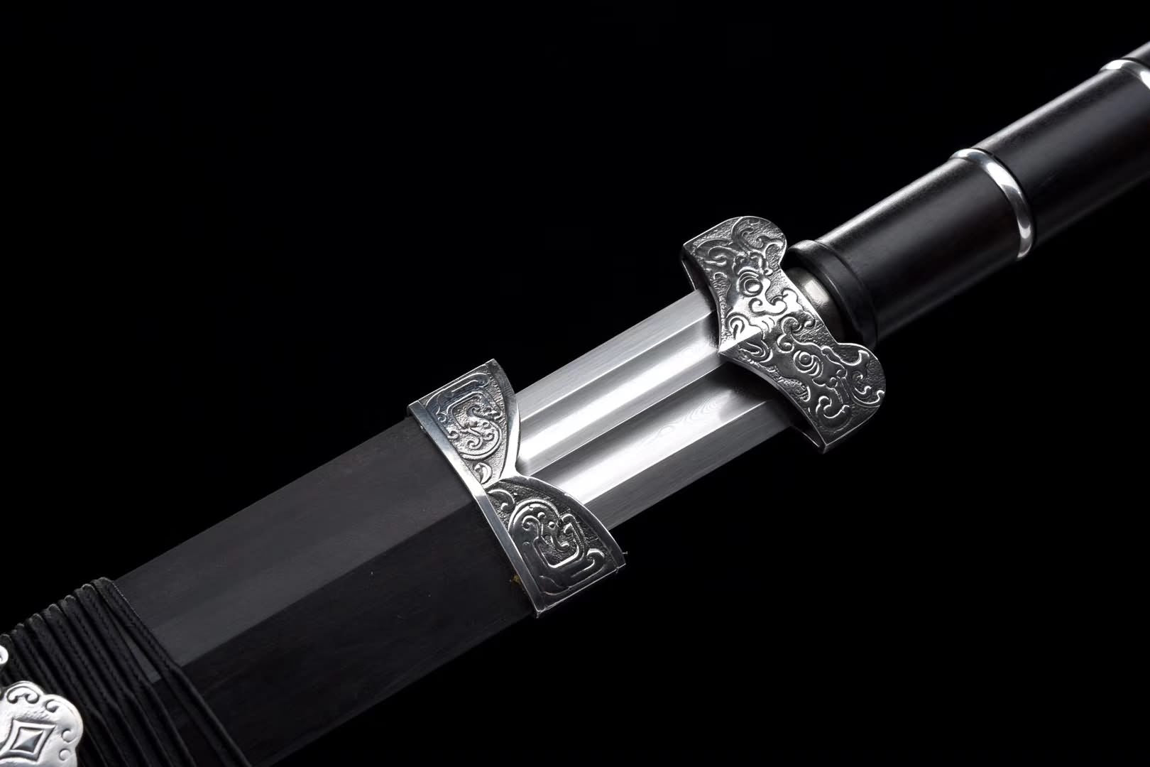 Han sword(Damascus steel blade,Ebony scabbard,Steel fittings)Length 35" - Chinese sword shop