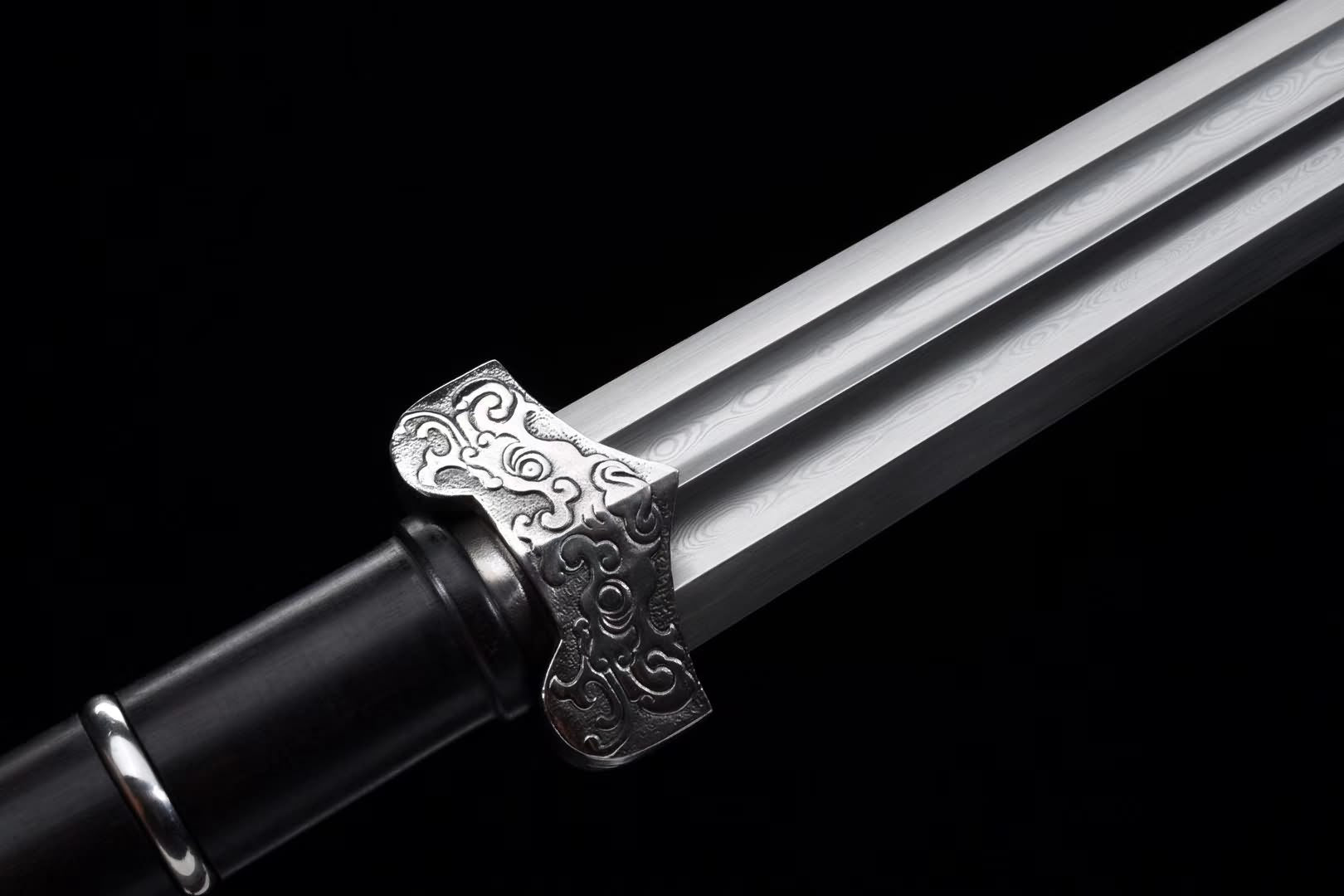 Han sword(Damascus steel blade,Ebony scabbard,Steel fittings)Length 35" - Chinese sword shop