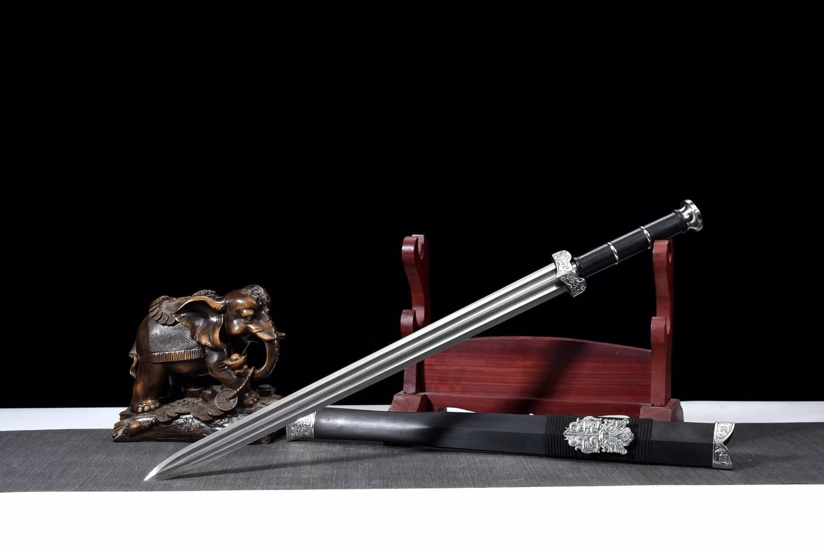 Han sword(Damascus steel blade,Ebony scabbard,Steel fittings)Length 35" - Chinese sword shop